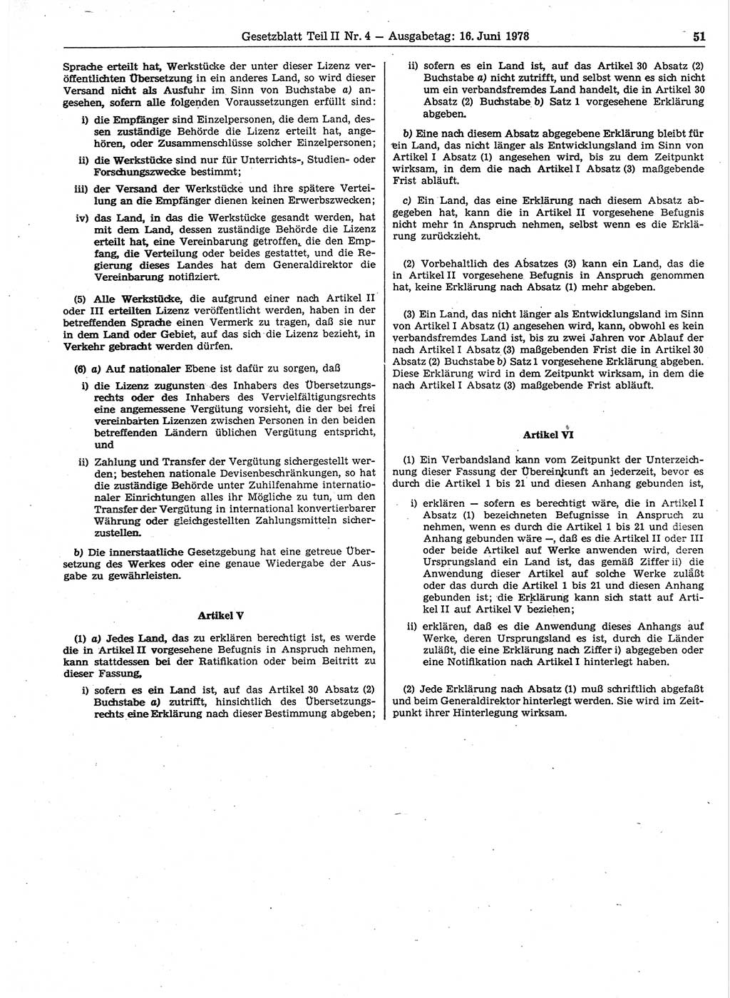 Gesetzblatt (GBl.) der Deutschen Demokratischen Republik (DDR) Teil ⅠⅠ 1978, Seite 51 (GBl. DDR ⅠⅠ 1978, S. 51)