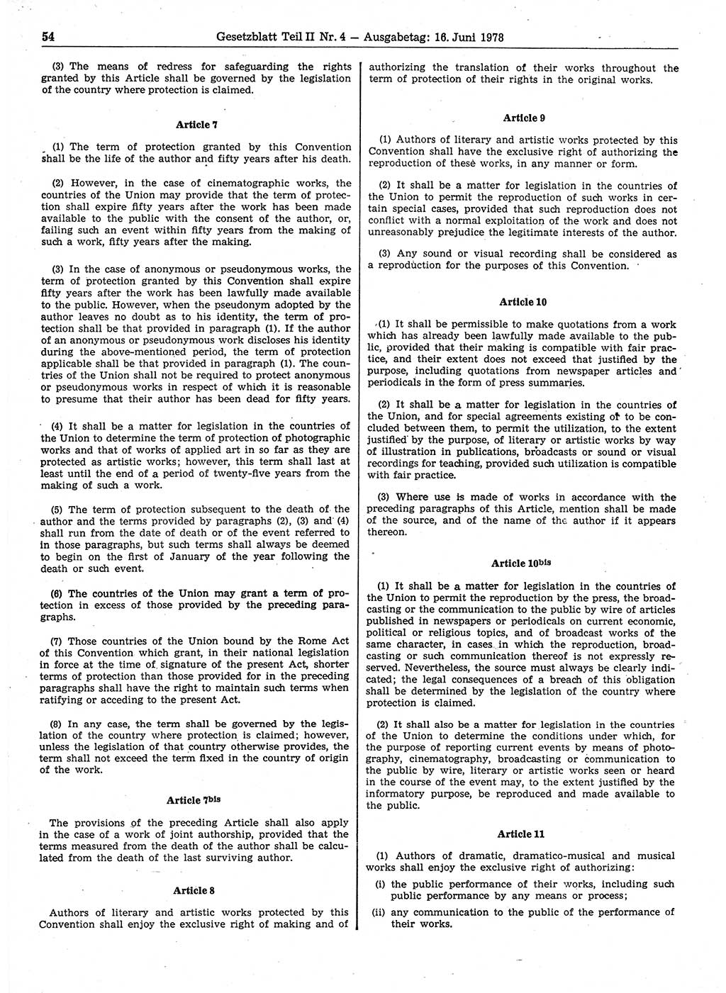 Gesetzblatt (GBl.) der Deutschen Demokratischen Republik (DDR) Teil ⅠⅠ 1978, Seite 54 (GBl. DDR ⅠⅠ 1978, S. 54)