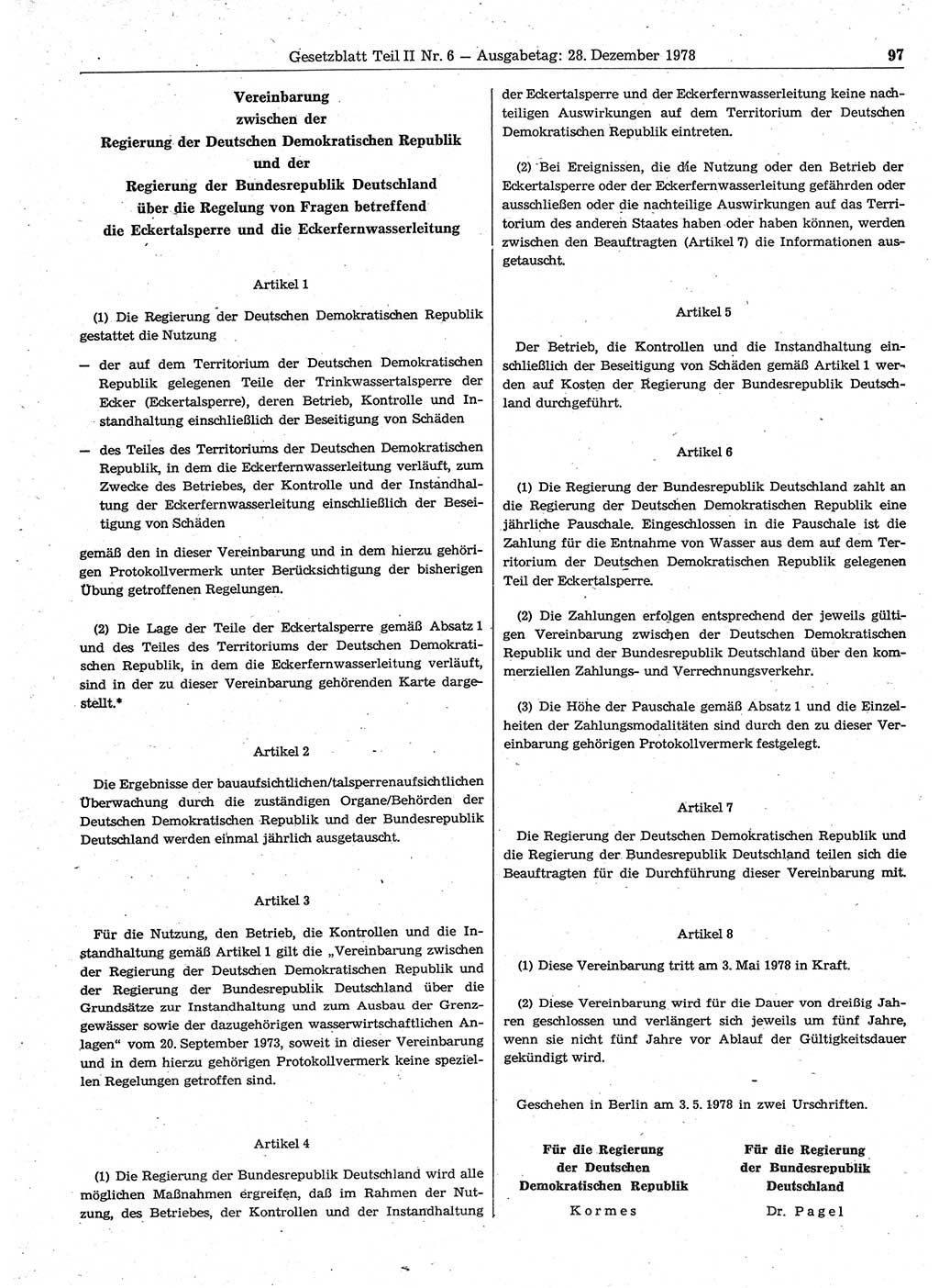 Gesetzblatt (GBl.) der Deutschen Demokratischen Republik (DDR) Teil ⅠⅠ 1978, Seite 97 (GBl. DDR ⅠⅠ 1978, S. 97)