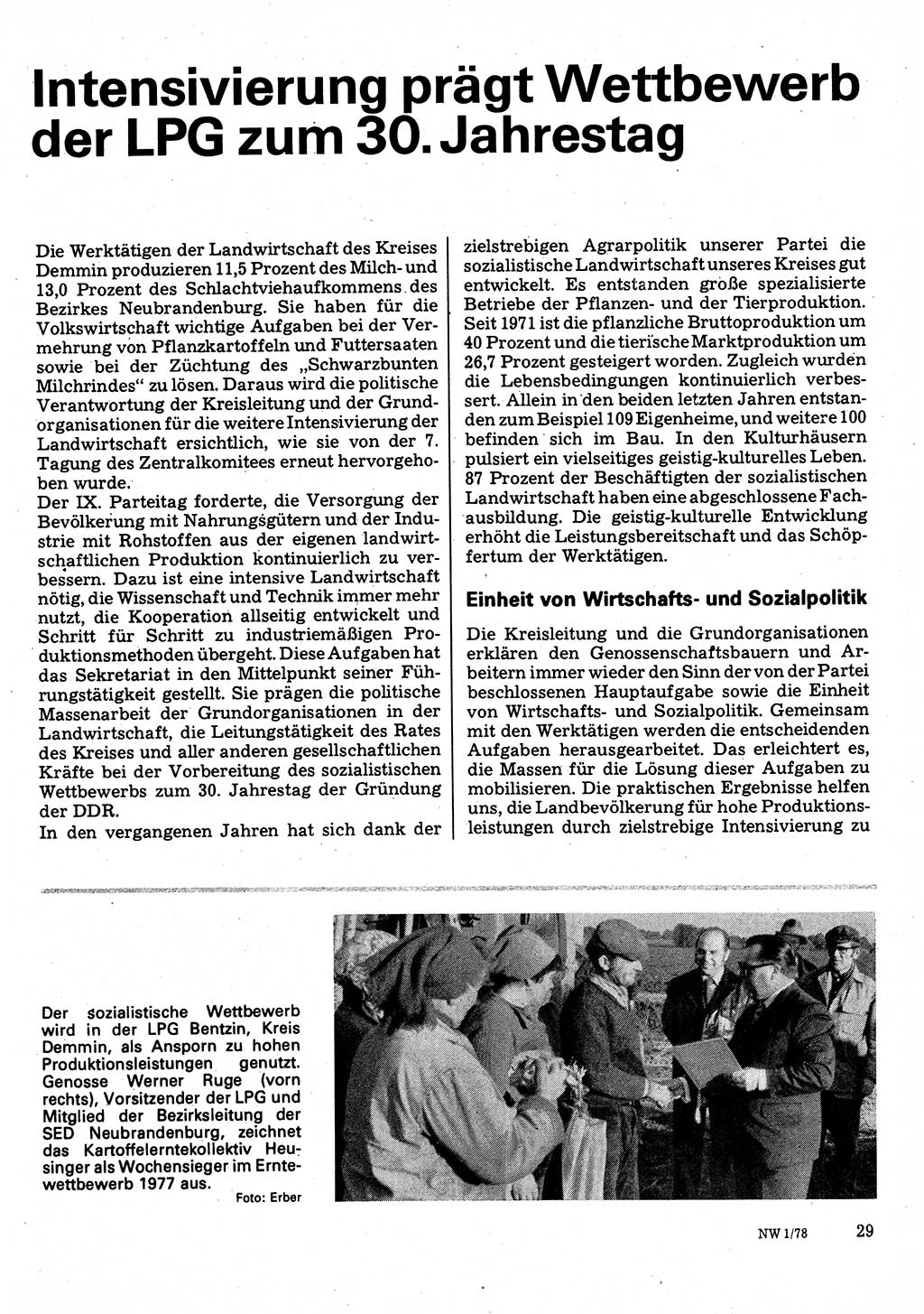 Neuer Weg (NW), Organ des Zentralkomitees (ZK) der SED (Sozialistische Einheitspartei Deutschlands) für Fragen des Parteilebens, 33. Jahrgang [Deutsche Demokratische Republik (DDR)] 1978, Seite 29 (NW ZK SED DDR 1978, S. 29)