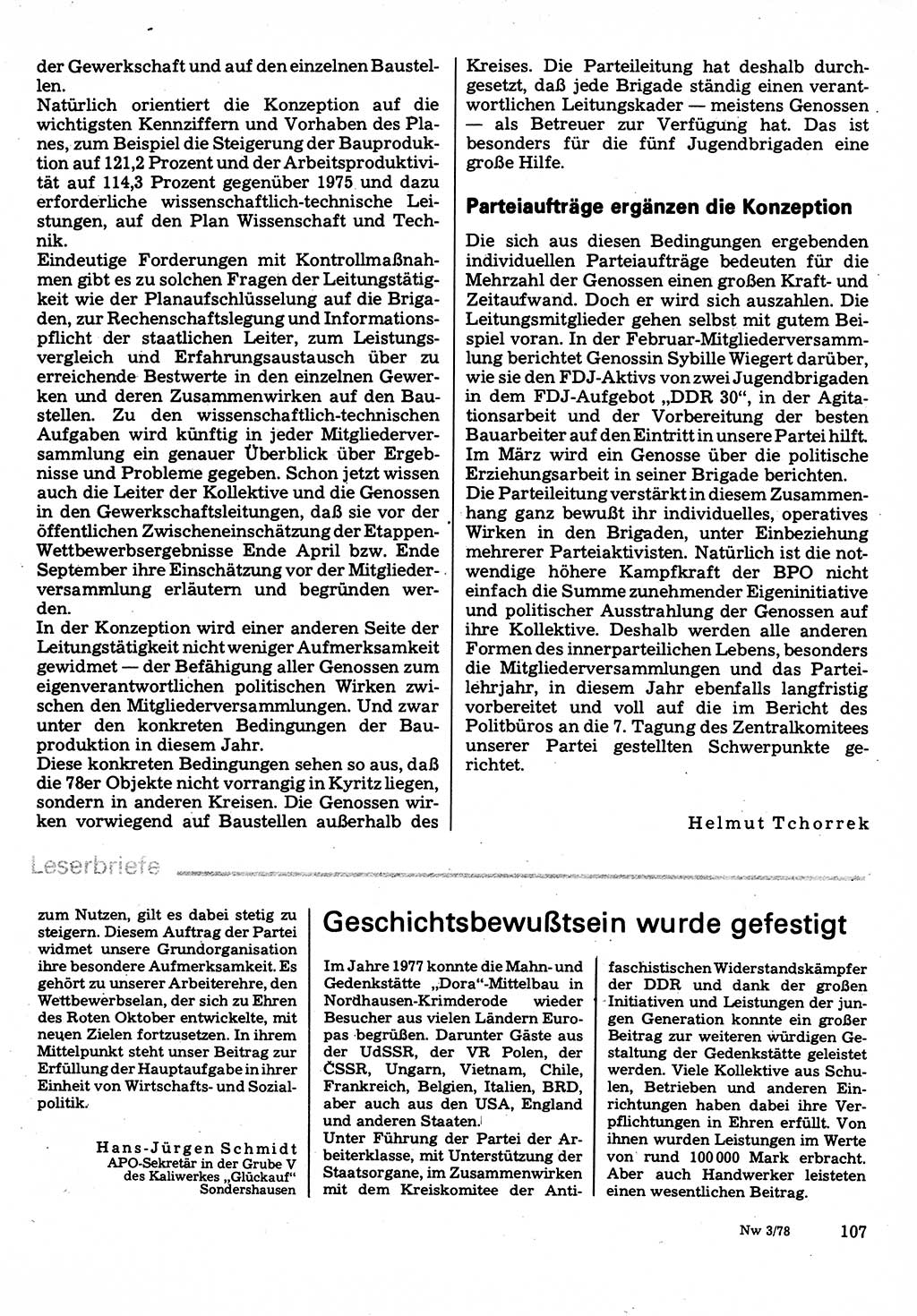 Neuer Weg (NW), Organ des Zentralkomitees (ZK) der SED (Sozialistische Einheitspartei Deutschlands) für Fragen des Parteilebens, 33. Jahrgang [Deutsche Demokratische Republik (DDR)] 1978, Seite 107 (NW ZK SED DDR 1978, S. 107)
