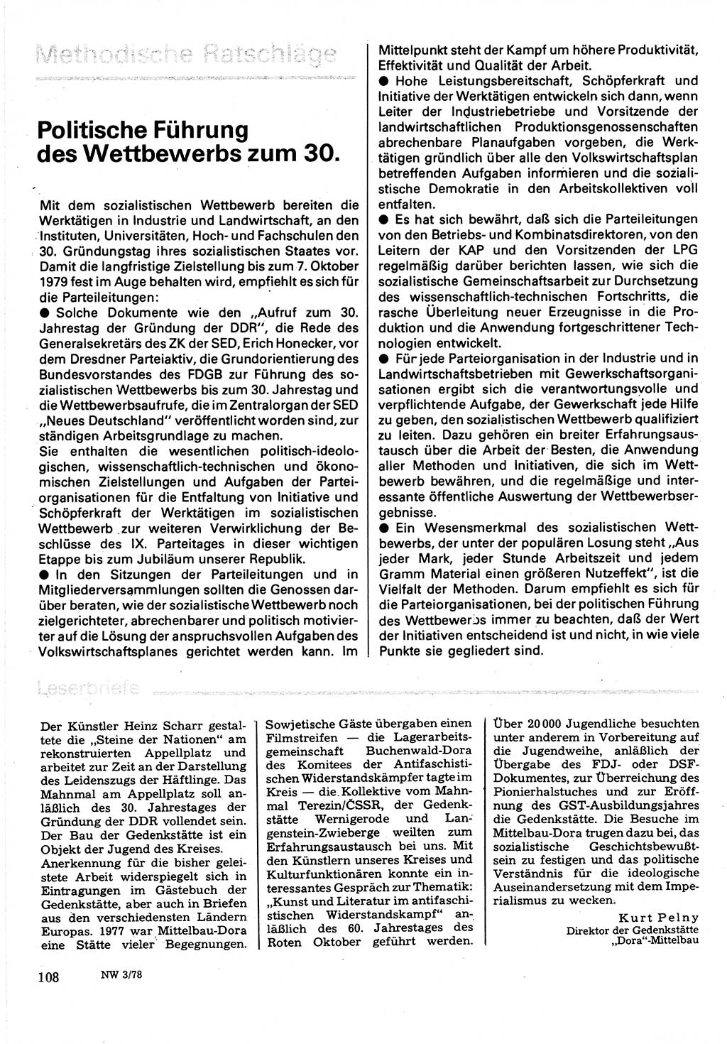 Neuer Weg (NW), Organ des Zentralkomitees (ZK) der SED (Sozialistische Einheitspartei Deutschlands) für Fragen des Parteilebens, 33. Jahrgang [Deutsche Demokratische Republik (DDR)] 1978, Seite 108 (NW ZK SED DDR 1978, S. 108)