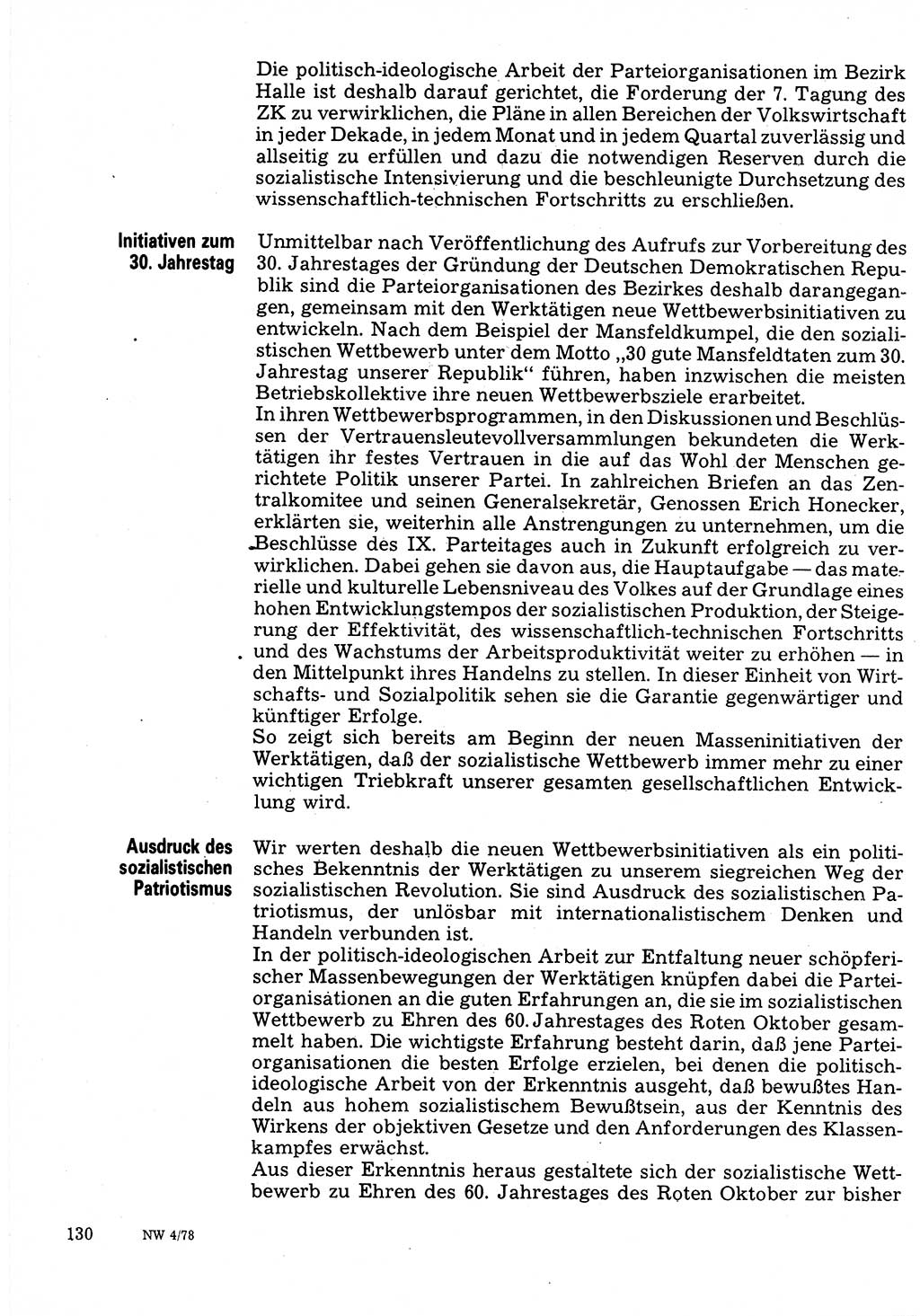 Neuer Weg (NW), Organ des Zentralkomitees (ZK) der SED (Sozialistische Einheitspartei Deutschlands) für Fragen des Parteilebens, 33. Jahrgang [Deutsche Demokratische Republik (DDR)] 1978, Seite 130 (NW ZK SED DDR 1978, S. 130)
