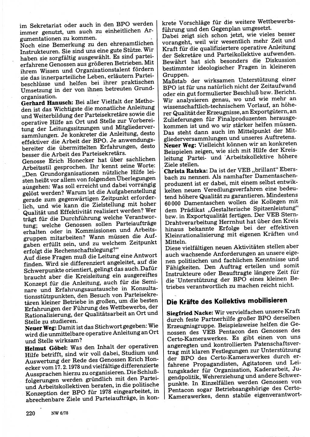 Neuer Weg (NW), Organ des Zentralkomitees (ZK) der SED (Sozialistische Einheitspartei Deutschlands) für Fragen des Parteilebens, 33. Jahrgang [Deutsche Demokratische Republik (DDR)] 1978, Seite 220 (NW ZK SED DDR 1978, S. 220)