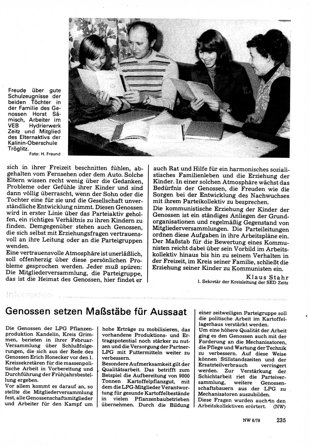 Neuer Weg (NW), Organ des Zentralkomitees (ZK) der SED (Sozialistische Einheitspartei Deutschlands) für Fragen des Parteilebens, 33. Jahrgang [Deutsche Demokratische Republik (DDR)] 1978, Seite 235 (NW ZK SED DDR 1978, S. 235)