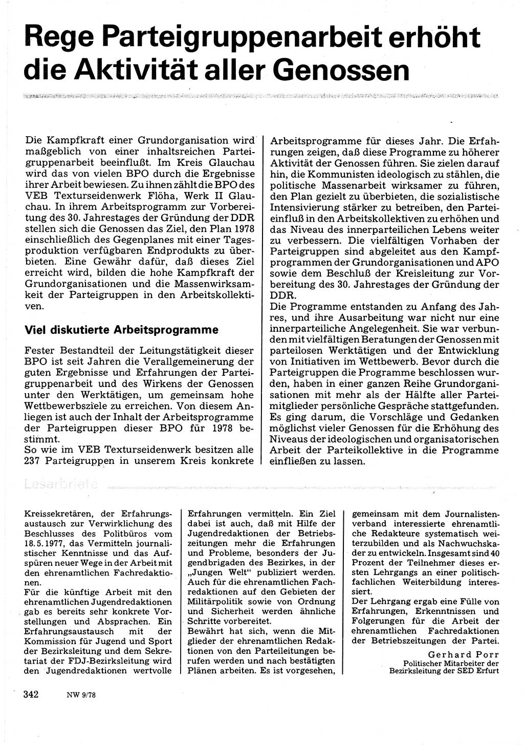 Neuer Weg (NW), Organ des Zentralkomitees (ZK) der SED (Sozialistische Einheitspartei Deutschlands) für Fragen des Parteilebens, 33. Jahrgang [Deutsche Demokratische Republik (DDR)] 1978, Seite 342 (NW ZK SED DDR 1978, S. 342)