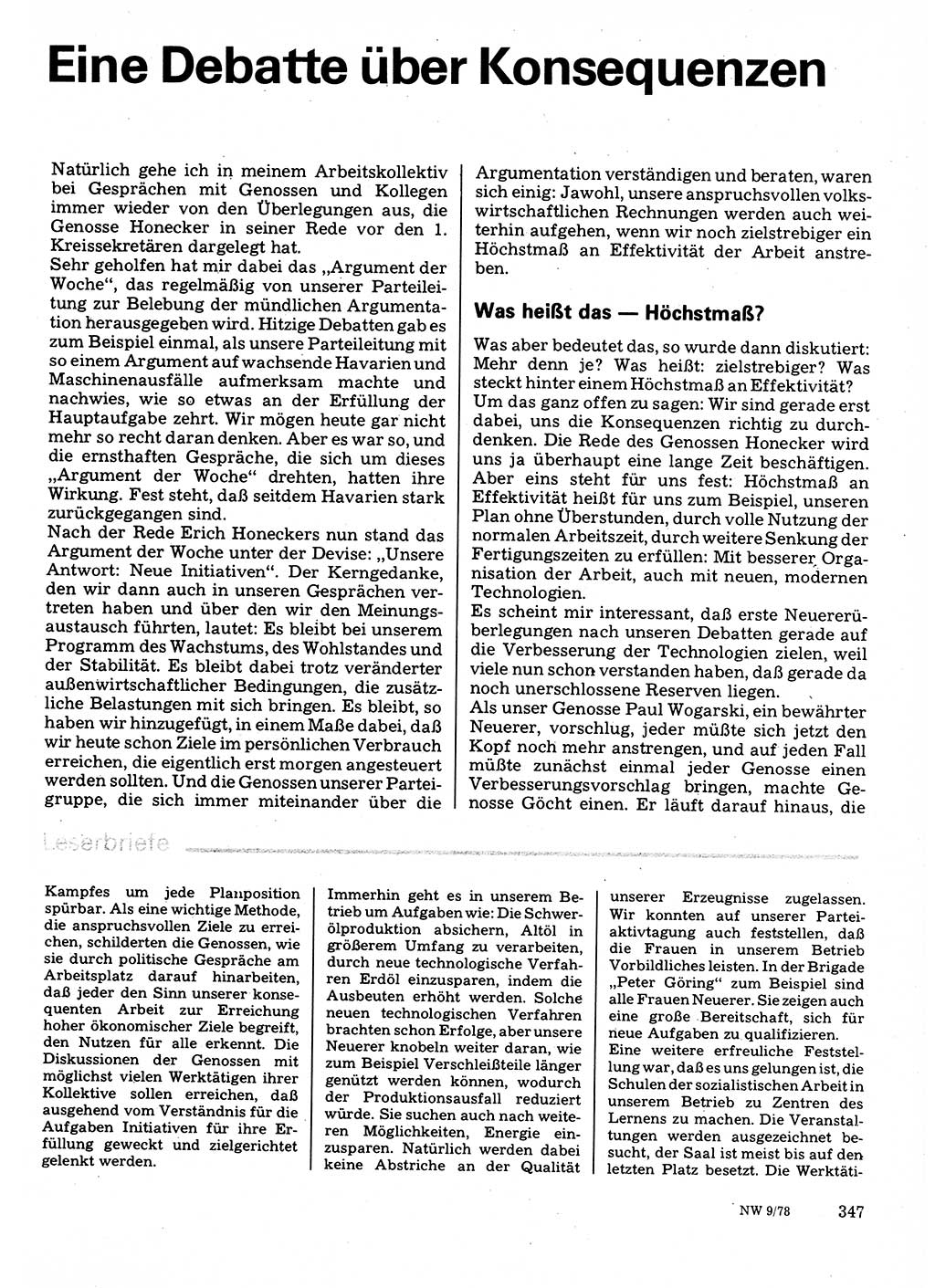 Neuer Weg (NW), Organ des Zentralkomitees (ZK) der SED (Sozialistische Einheitspartei Deutschlands) für Fragen des Parteilebens, 33. Jahrgang [Deutsche Demokratische Republik (DDR)] 1978, Seite 347 (NW ZK SED DDR 1978, S. 347)