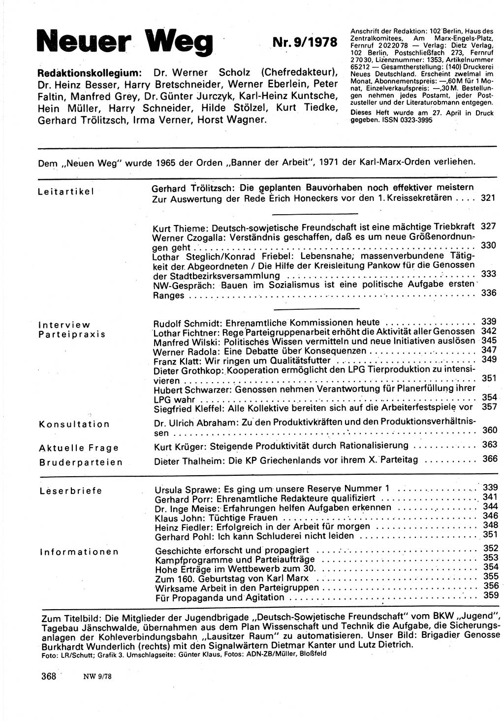 Neuer Weg (NW), Organ des Zentralkomitees (ZK) der SED (Sozialistische Einheitspartei Deutschlands) für Fragen des Parteilebens, 33. Jahrgang [Deutsche Demokratische Republik (DDR)] 1978, Seite 368 (NW ZK SED DDR 1978, S. 368)