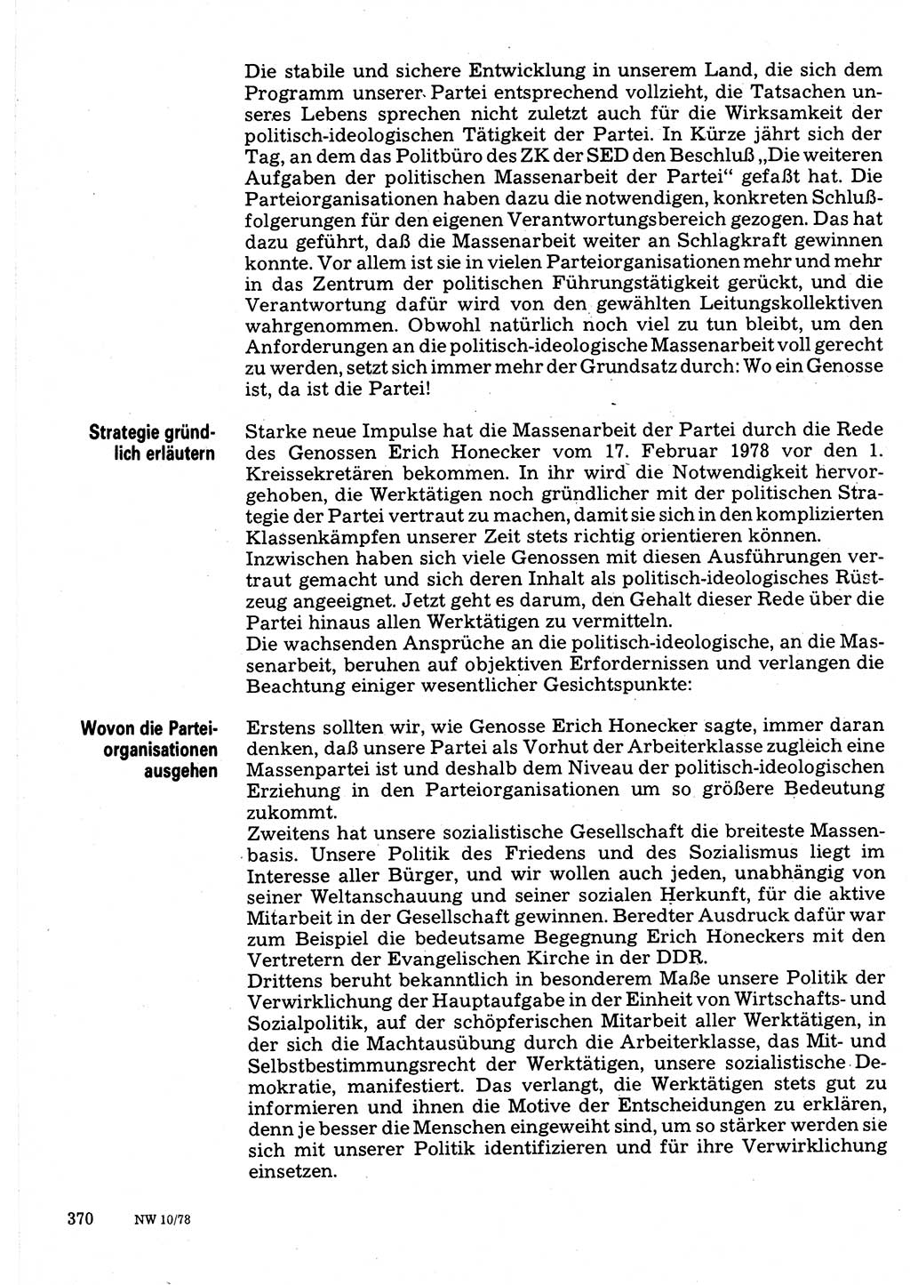 Neuer Weg (NW), Organ des Zentralkomitees (ZK) der SED (Sozialistische Einheitspartei Deutschlands) für Fragen des Parteilebens, 33. Jahrgang [Deutsche Demokratische Republik (DDR)] 1978, Seite 370 (NW ZK SED DDR 1978, S. 370)