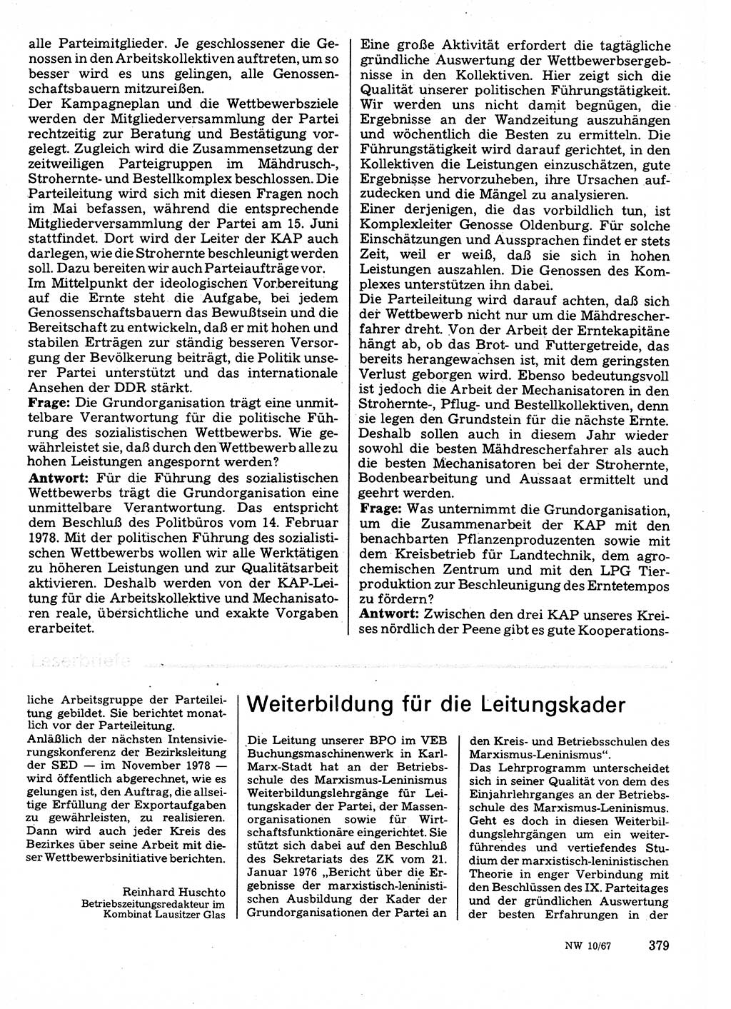 Neuer Weg (NW), Organ des Zentralkomitees (ZK) der SED (Sozialistische Einheitspartei Deutschlands) für Fragen des Parteilebens, 33. Jahrgang [Deutsche Demokratische Republik (DDR)] 1978, Seite 379 (NW ZK SED DDR 1978, S. 379)