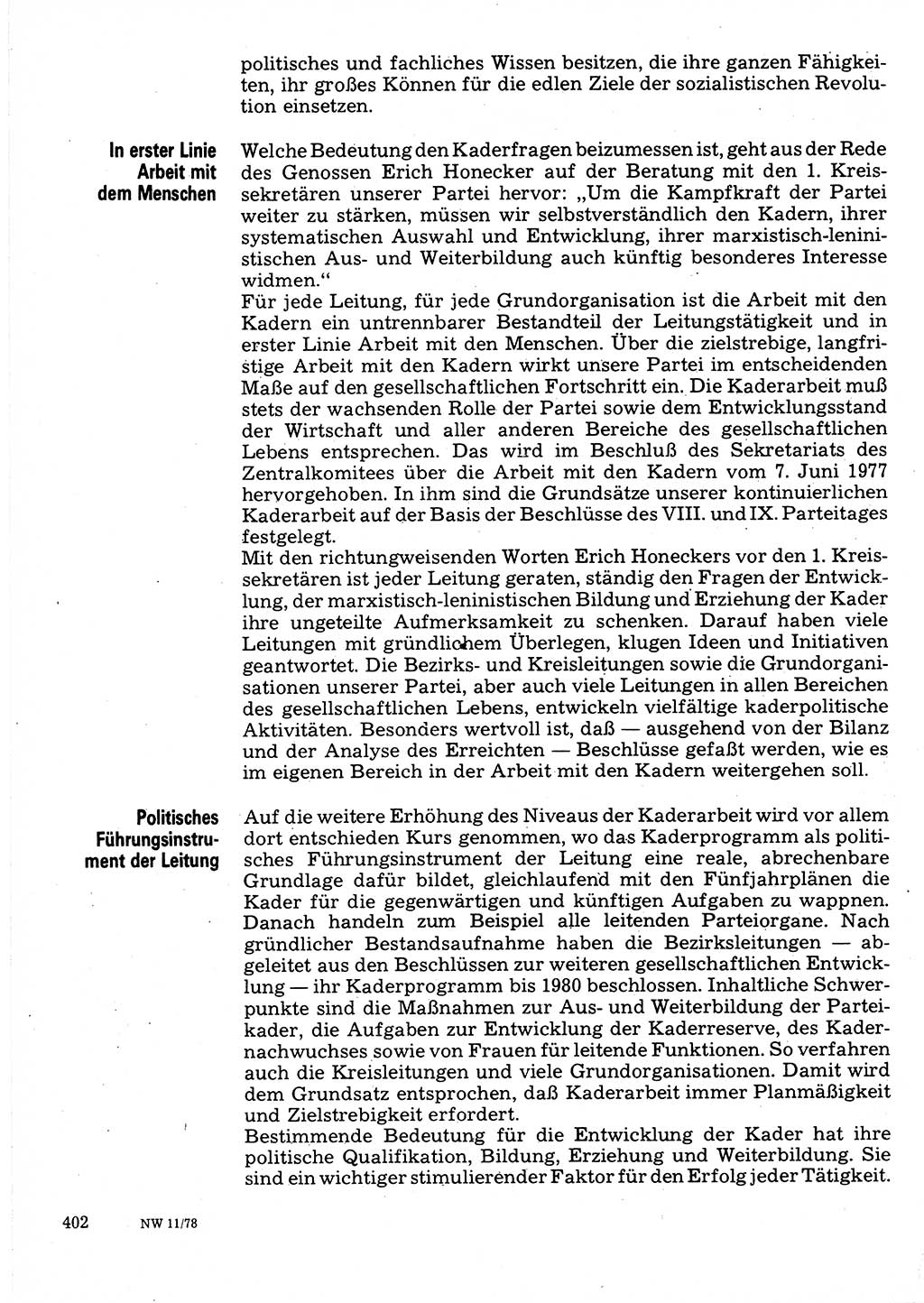 Neuer Weg (NW), Organ des Zentralkomitees (ZK) der SED (Sozialistische Einheitspartei Deutschlands) für Fragen des Parteilebens, 33. Jahrgang [Deutsche Demokratische Republik (DDR)] 1978, Seite 402 (NW ZK SED DDR 1978, S. 402)