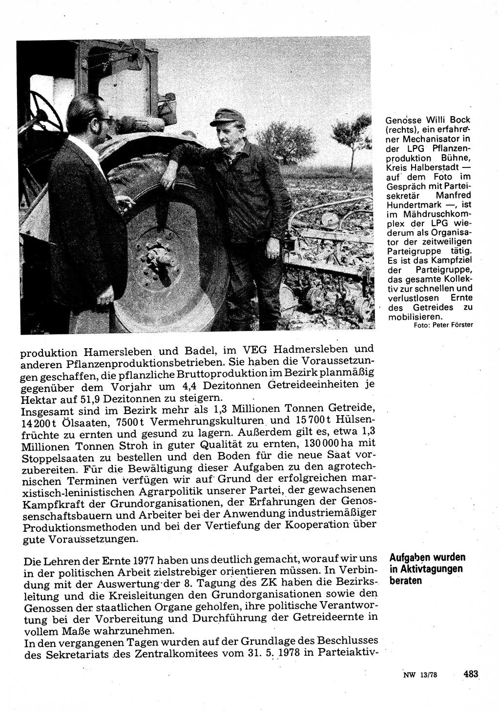 Neuer Weg (NW), Organ des Zentralkomitees (ZK) der SED (Sozialistische Einheitspartei Deutschlands) für Fragen des Parteilebens, 33. Jahrgang [Deutsche Demokratische Republik (DDR)] 1978, Seite 483 (NW ZK SED DDR 1978, S. 483)