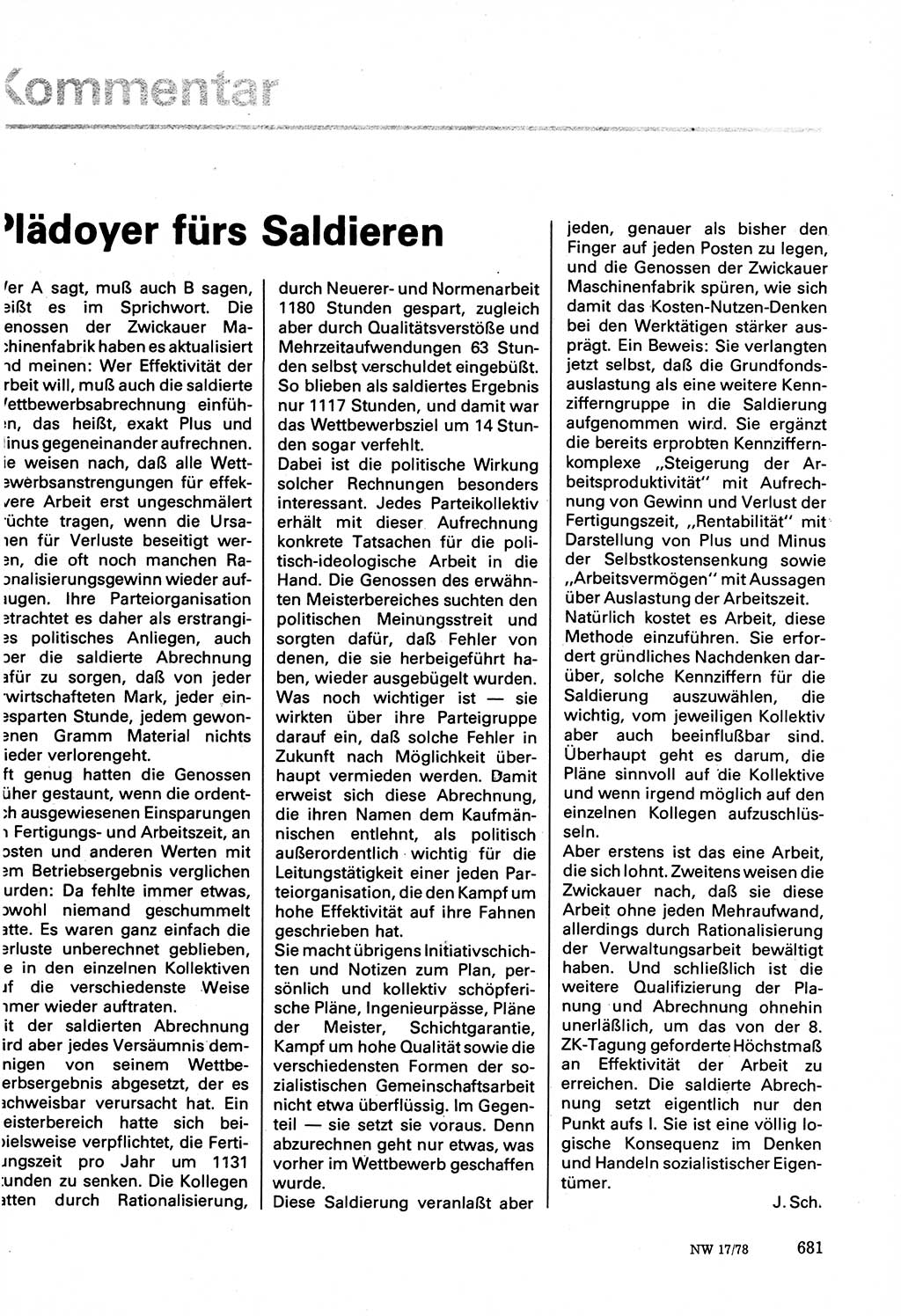 Neuer Weg (NW), Organ des Zentralkomitees (ZK) der SED (Sozialistische Einheitspartei Deutschlands) für Fragen des Parteilebens, 33. Jahrgang [Deutsche Demokratische Republik (DDR)] 1978, Seite 681 (NW ZK SED DDR 1978, S. 681)