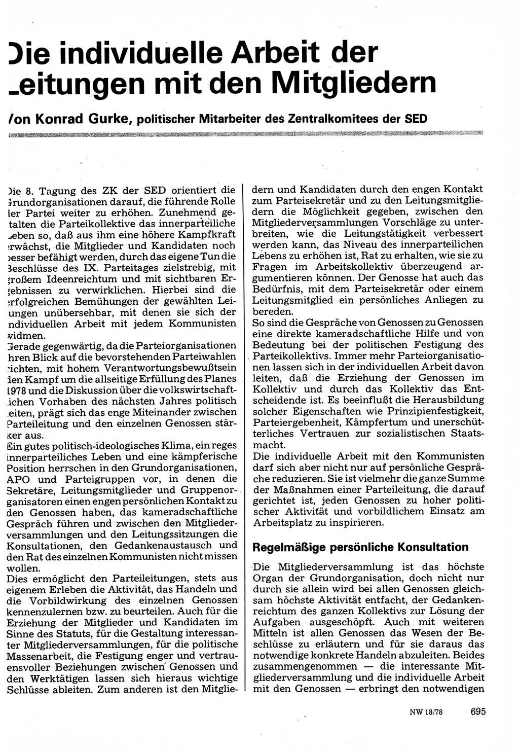 Neuer Weg (NW), Organ des Zentralkomitees (ZK) der SED (Sozialistische Einheitspartei Deutschlands) für Fragen des Parteilebens, 33. Jahrgang [Deutsche Demokratische Republik (DDR)] 1978, Seite 695 (NW ZK SED DDR 1978, S. 695)