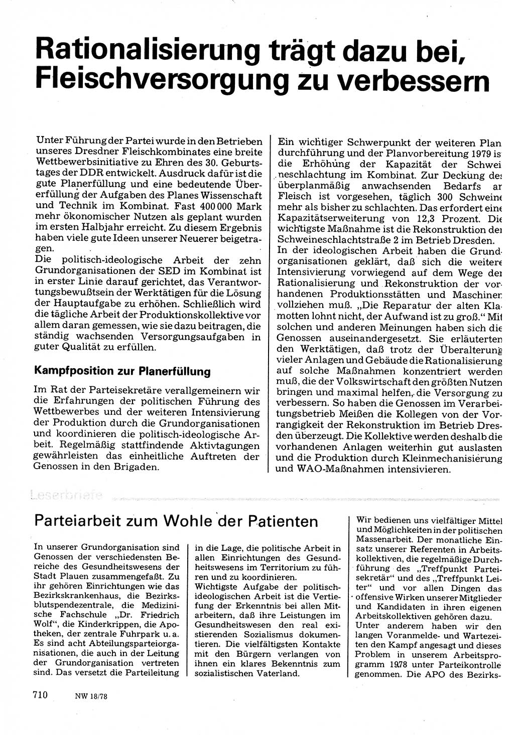 Neuer Weg (NW), Organ des Zentralkomitees (ZK) der SED (Sozialistische Einheitspartei Deutschlands) für Fragen des Parteilebens, 33. Jahrgang [Deutsche Demokratische Republik (DDR)] 1978, Seite 710 (NW ZK SED DDR 1978, S. 710)