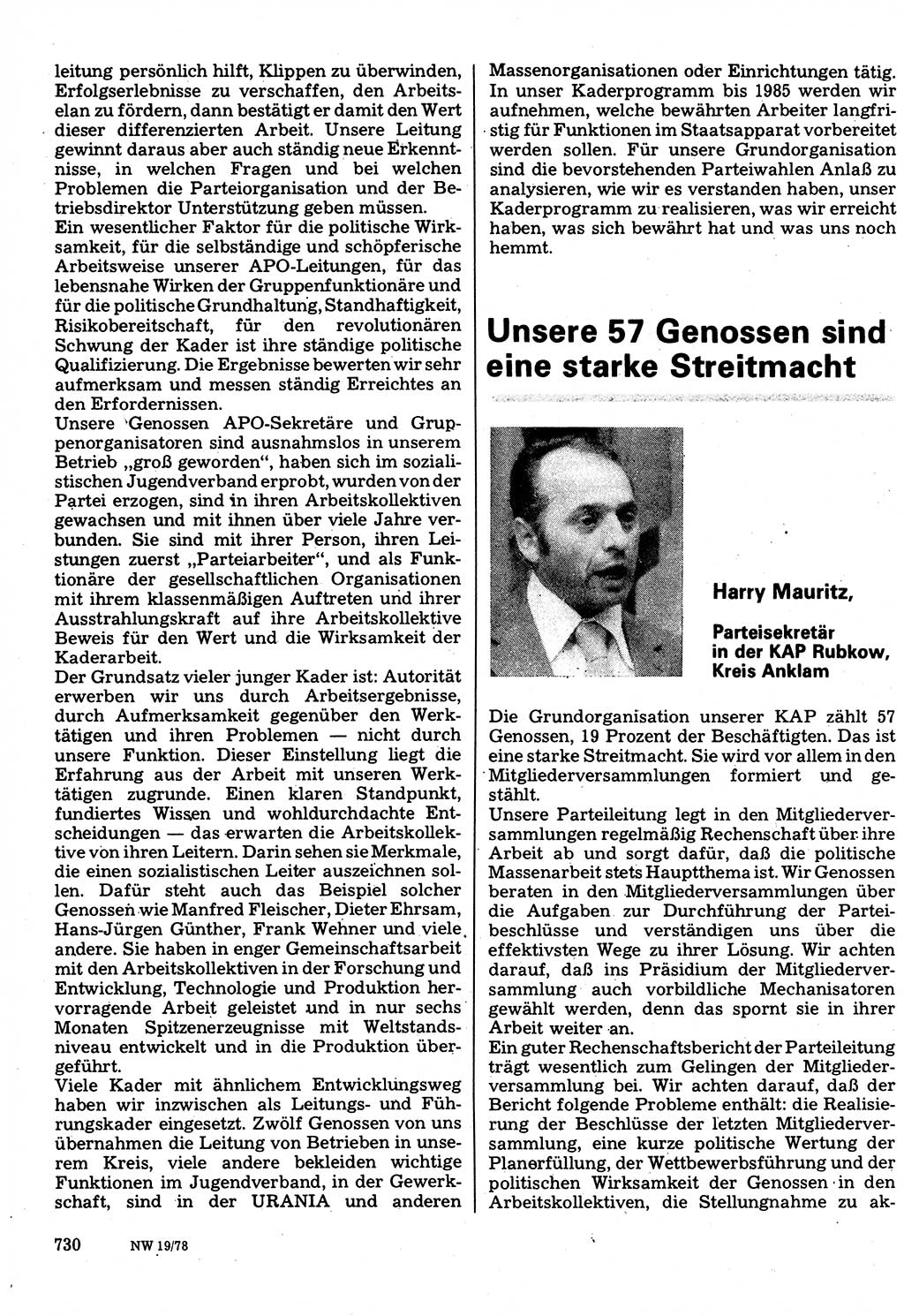 Neuer Weg (NW), Organ des Zentralkomitees (ZK) der SED (Sozialistische Einheitspartei Deutschlands) für Fragen des Parteilebens, 33. Jahrgang [Deutsche Demokratische Republik (DDR)] 1978, Seite 730 (NW ZK SED DDR 1978, S. 730)