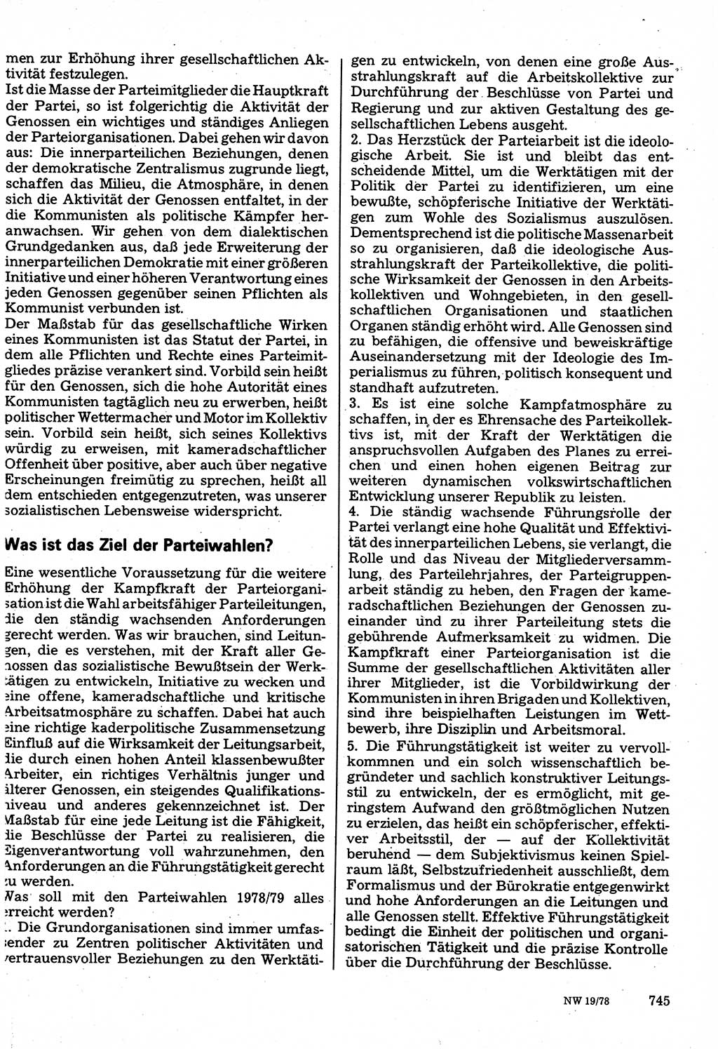 Neuer Weg (NW), Organ des Zentralkomitees (ZK) der SED (Sozialistische Einheitspartei Deutschlands) für Fragen des Parteilebens, 33. Jahrgang [Deutsche Demokratische Republik (DDR)] 1978, Seite 745 (NW ZK SED DDR 1978, S. 745)