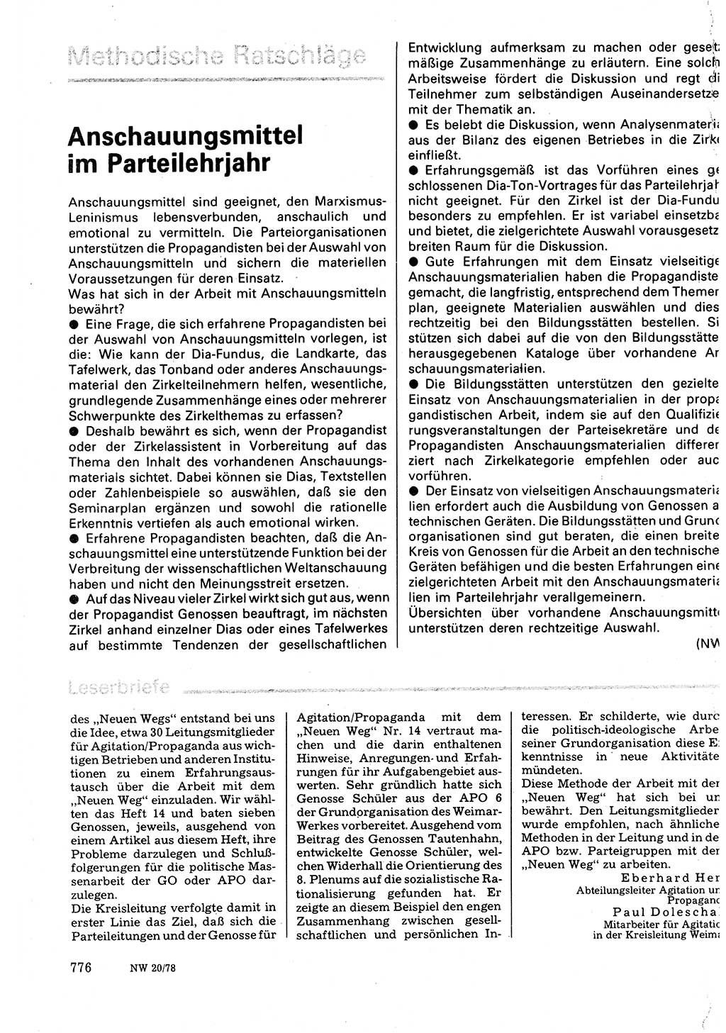 Neuer Weg (NW), Organ des Zentralkomitees (ZK) der SED (Sozialistische Einheitspartei Deutschlands) für Fragen des Parteilebens, 33. Jahrgang [Deutsche Demokratische Republik (DDR)] 1978, Seite 776 (NW ZK SED DDR 1978, S. 776)