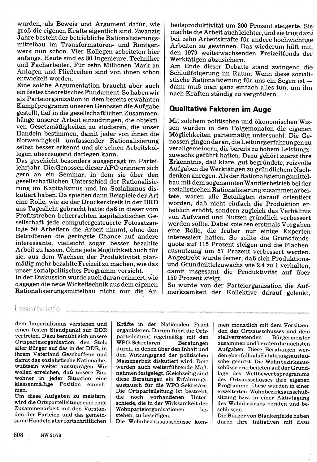 Neuer Weg (NW), Organ des Zentralkomitees (ZK) der SED (Sozialistische Einheitspartei Deutschlands) für Fragen des Parteilebens, 33. Jahrgang [Deutsche Demokratische Republik (DDR)] 1978, Seite 808 (NW ZK SED DDR 1978, S. 808)