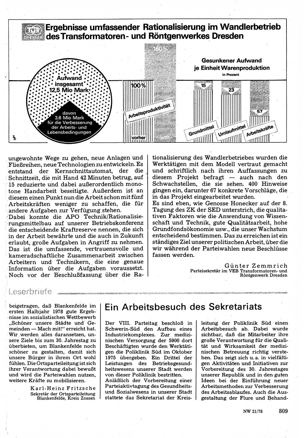Neuer Weg (NW), Organ des Zentralkomitees (ZK) der SED (Sozialistische Einheitspartei Deutschlands) für Fragen des Parteilebens, 33. Jahrgang [Deutsche Demokratische Republik (DDR)] 1978, Seite 809 (NW ZK SED DDR 1978, S. 809)