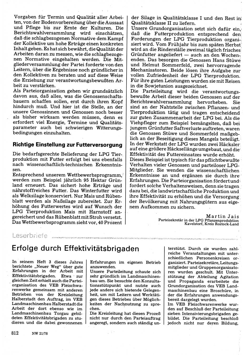Neuer Weg (NW), Organ des Zentralkomitees (ZK) der SED (Sozialistische Einheitspartei Deutschlands) für Fragen des Parteilebens, 33. Jahrgang [Deutsche Demokratische Republik (DDR)] 1978, Seite 812 (NW ZK SED DDR 1978, S. 812)