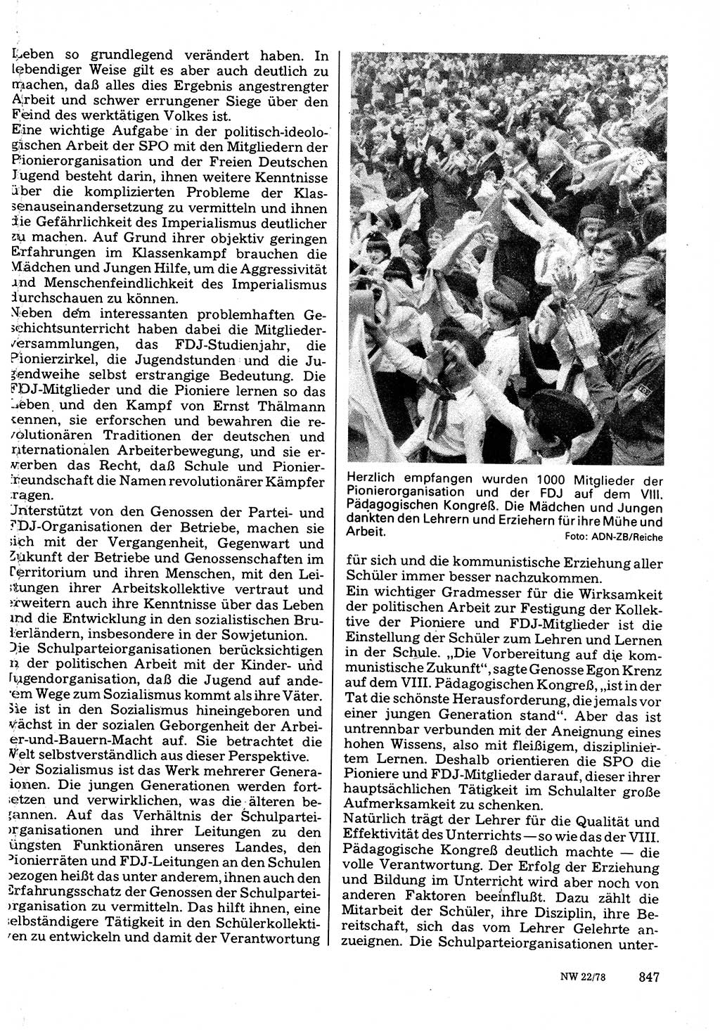 Neuer Weg (NW), Organ des Zentralkomitees (ZK) der SED (Sozialistische Einheitspartei Deutschlands) für Fragen des Parteilebens, 33. Jahrgang [Deutsche Demokratische Republik (DDR)] 1978, Seite 847 (NW ZK SED DDR 1978, S. 847)