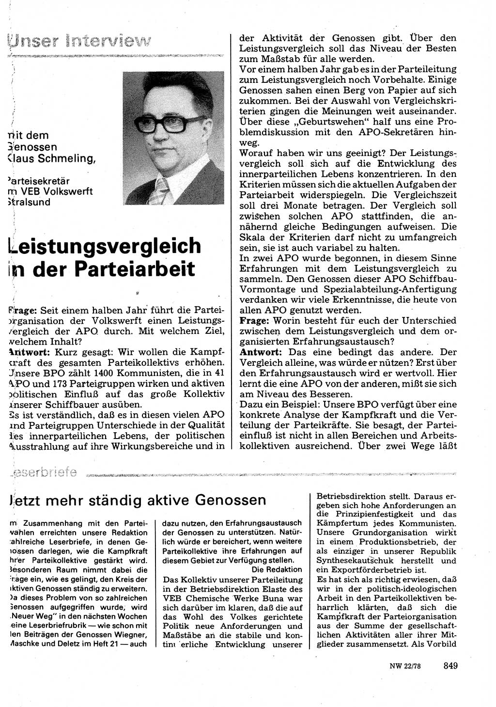 Neuer Weg (NW), Organ des Zentralkomitees (ZK) der SED (Sozialistische Einheitspartei Deutschlands) für Fragen des Parteilebens, 33. Jahrgang [Deutsche Demokratische Republik (DDR)] 1978, Seite 849 (NW ZK SED DDR 1978, S. 849)