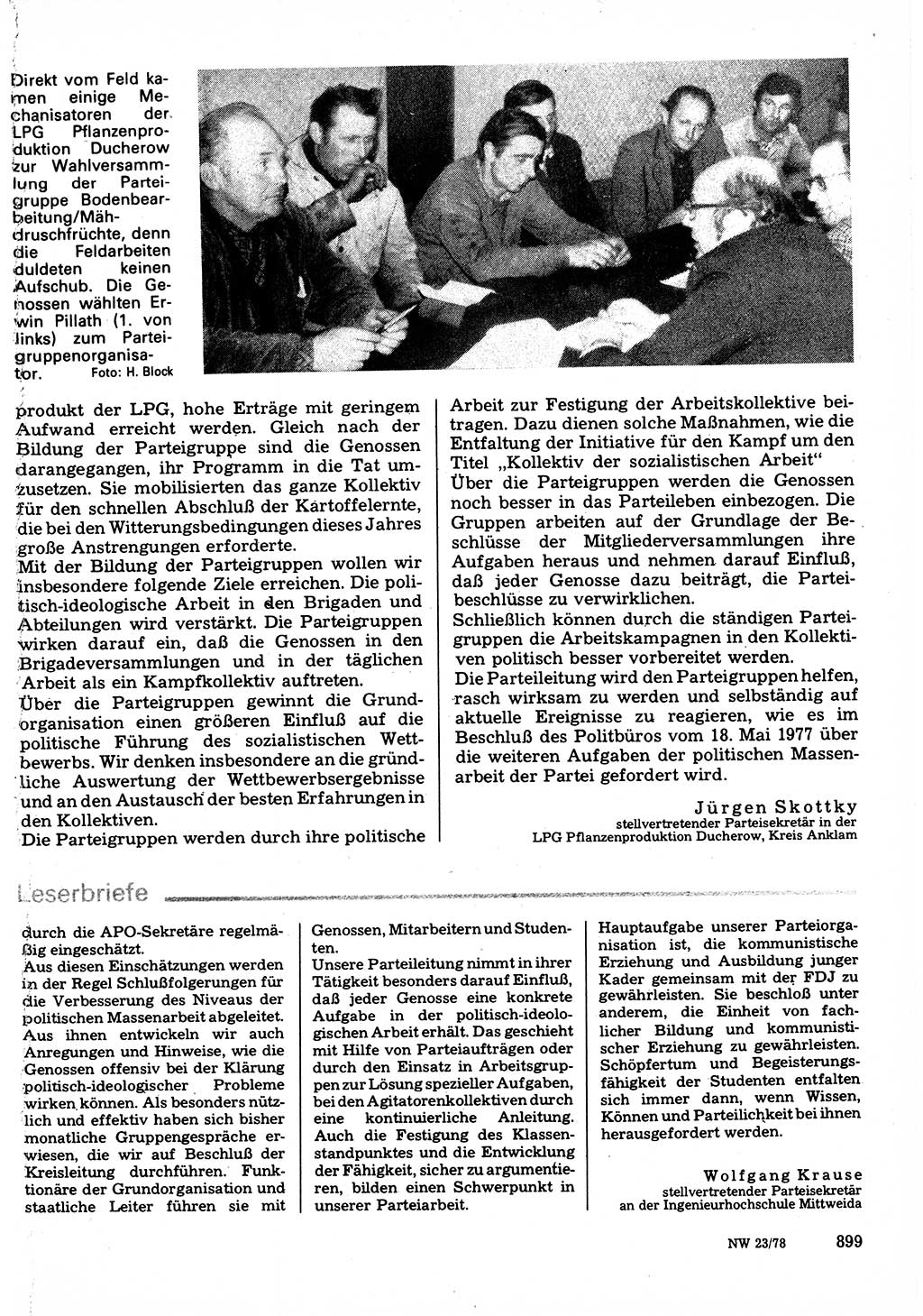 Neuer Weg (NW), Organ des Zentralkomitees (ZK) der SED (Sozialistische Einheitspartei Deutschlands) für Fragen des Parteilebens, 33. Jahrgang [Deutsche Demokratische Republik (DDR)] 1978, Seite 899 (NW ZK SED DDR 1978, S. 899)