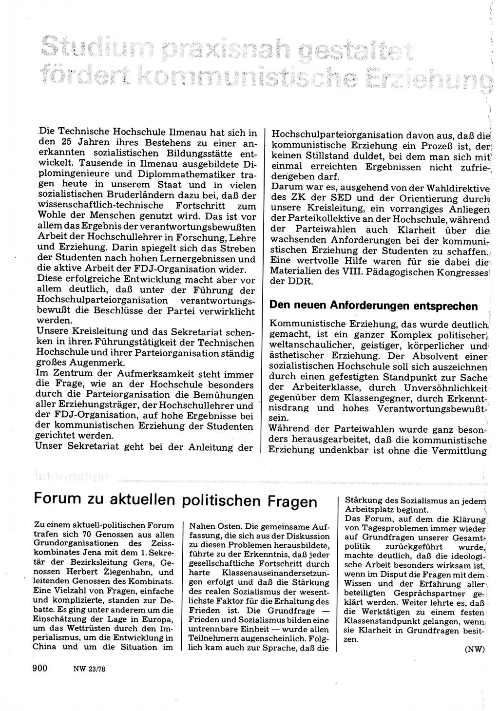 Neuer Weg (NW), Organ des Zentralkomitees (ZK) der SED (Sozialistische Einheitspartei Deutschlands) für Fragen des Parteilebens, 33. Jahrgang [Deutsche Demokratische Republik (DDR)] 1978, Seite 900 (NW ZK SED DDR 1978, S. 900)