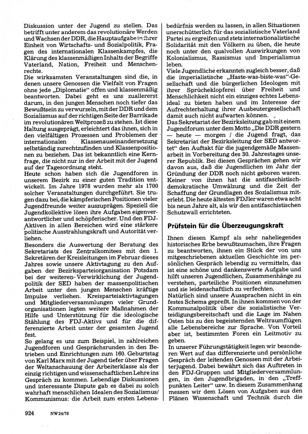 Neuer Weg (NW), Organ des Zentralkomitees (ZK) der SED (Sozialistische Einheitspartei Deutschlands) für Fragen des Parteilebens, 33. Jahrgang [Deutsche Demokratische Republik (DDR)] 1978, Seite 924 (NW ZK SED DDR 1978, S. 924)