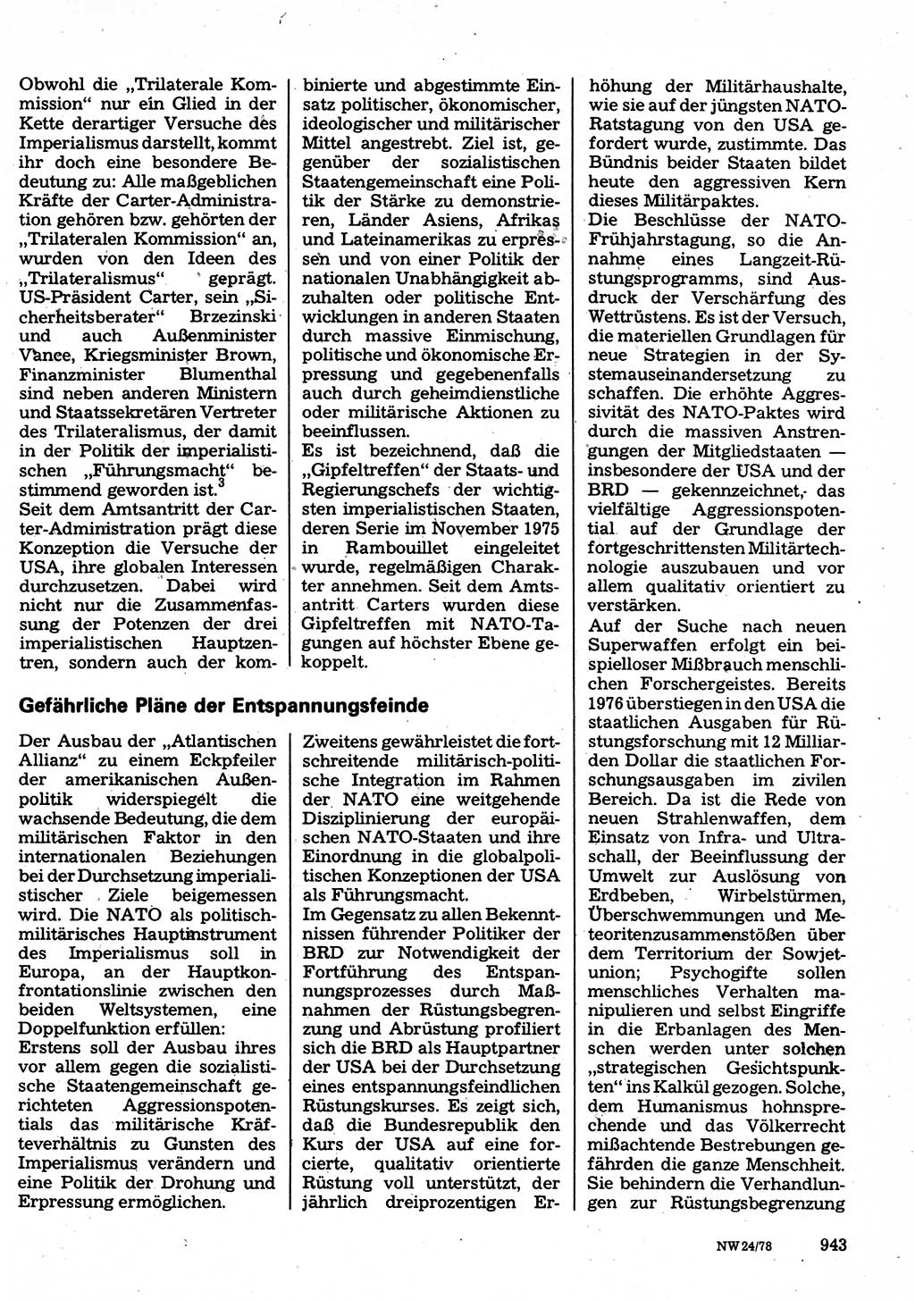 Neuer Weg (NW), Organ des Zentralkomitees (ZK) der SED (Sozialistische Einheitspartei Deutschlands) für Fragen des Parteilebens, 33. Jahrgang [Deutsche Demokratische Republik (DDR)] 1978, Seite 943 (NW ZK SED DDR 1978, S. 943)