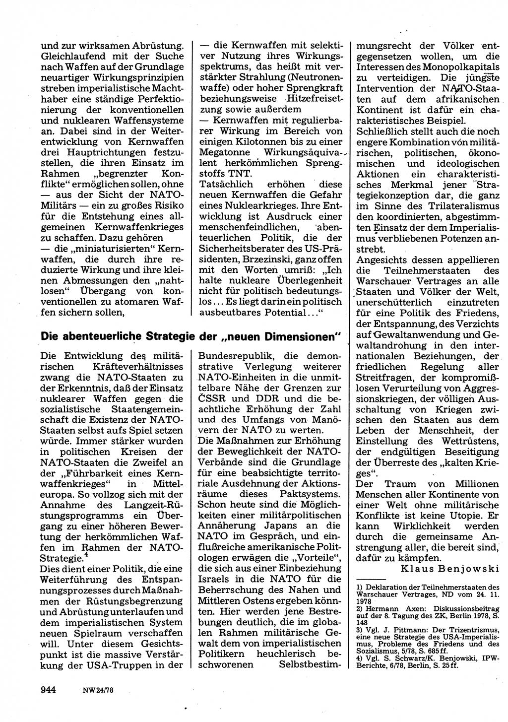 Neuer Weg (NW), Organ des Zentralkomitees (ZK) der SED (Sozialistische Einheitspartei Deutschlands) für Fragen des Parteilebens, 33. Jahrgang [Deutsche Demokratische Republik (DDR)] 1978, Seite 944 (NW ZK SED DDR 1978, S. 944)
