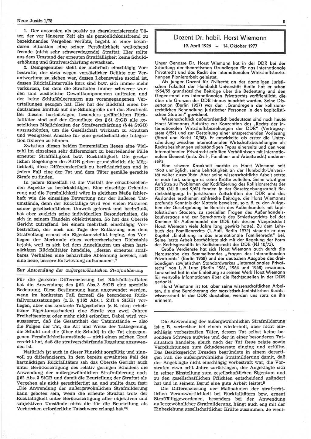 Neue Justiz (NJ), Zeitschrift für sozialistisches Recht und Gesetzlichkeit [Deutsche Demokratische Republik (DDR)], 32. Jahrgang 1978, Seite 9 (NJ DDR 1978, S. 9)