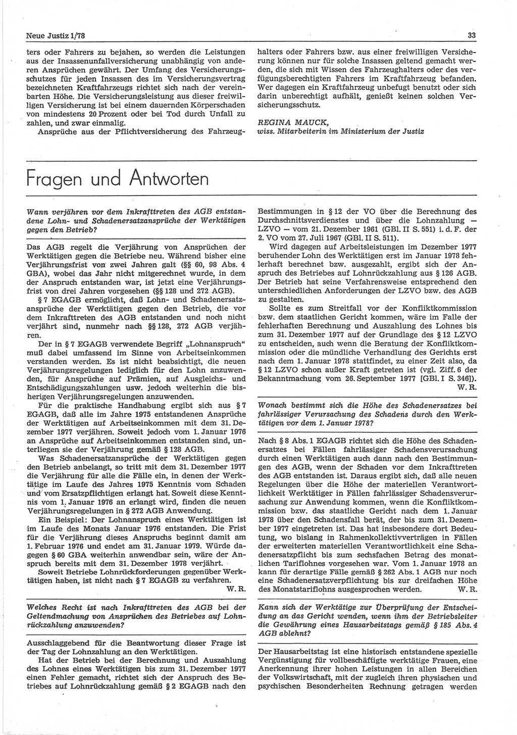 Neue Justiz (NJ), Zeitschrift für sozialistisches Recht und Gesetzlichkeit [Deutsche Demokratische Republik (DDR)], 32. Jahrgang 1978, Seite 33 (NJ DDR 1978, S. 33)