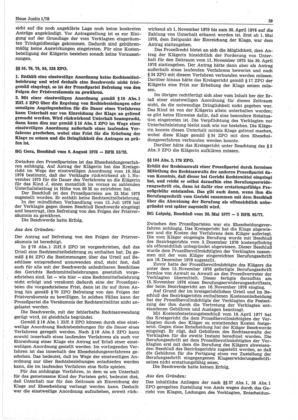 Neue Justiz (NJ), Zeitschrift für sozialistisches Recht und Gesetzlichkeit [Deutsche Demokratische Republik (DDR)], 32. Jahrgang 1978, Seite 39 (NJ DDR 1978, S. 39)