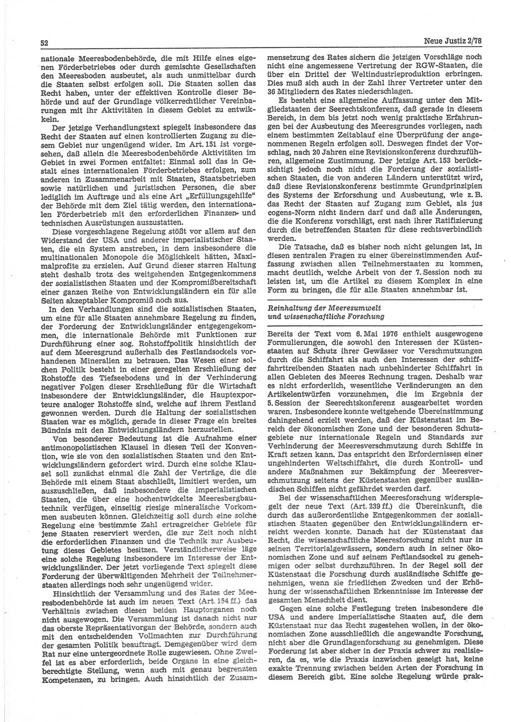 Neue Justiz (NJ), Zeitschrift für sozialistisches Recht und Gesetzlichkeit [Deutsche Demokratische Republik (DDR)], 32. Jahrgang 1978, Seite 52 (NJ DDR 1978, S. 52)