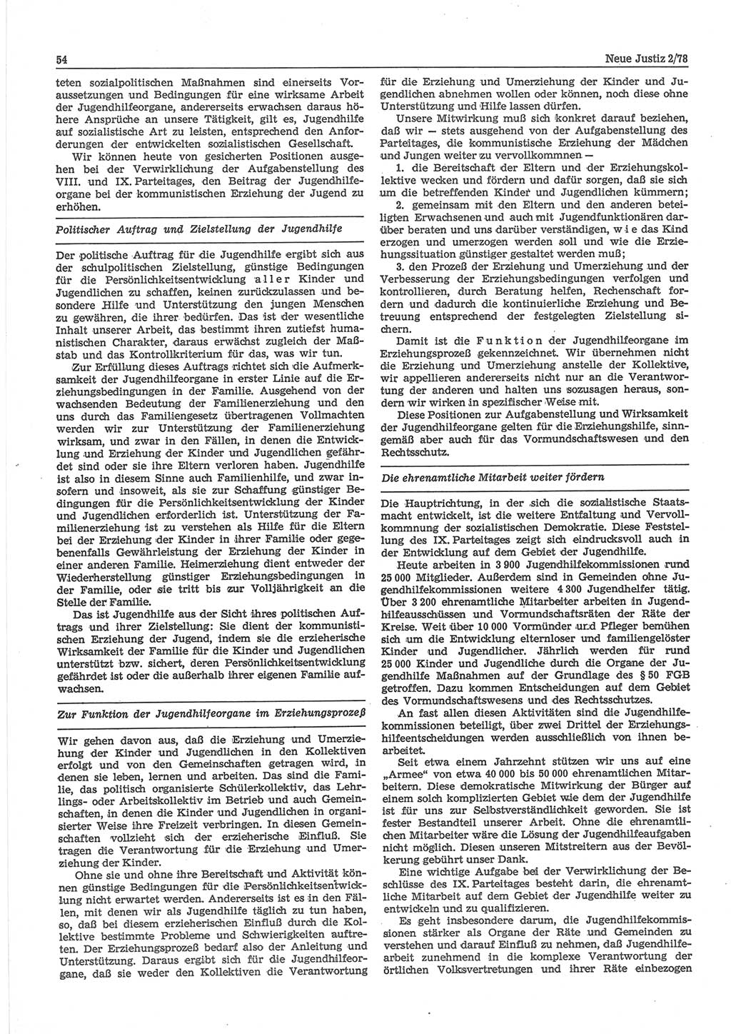 Neue Justiz (NJ), Zeitschrift für sozialistisches Recht und Gesetzlichkeit [Deutsche Demokratische Republik (DDR)], 32. Jahrgang 1978, Seite 54 (NJ DDR 1978, S. 54)