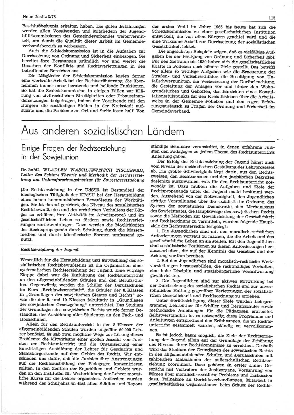Neue Justiz (NJ), Zeitschrift für sozialistisches Recht und Gesetzlichkeit [Deutsche Demokratische Republik (DDR)], 32. Jahrgang 1978, Seite 115 (NJ DDR 1978, S. 115)