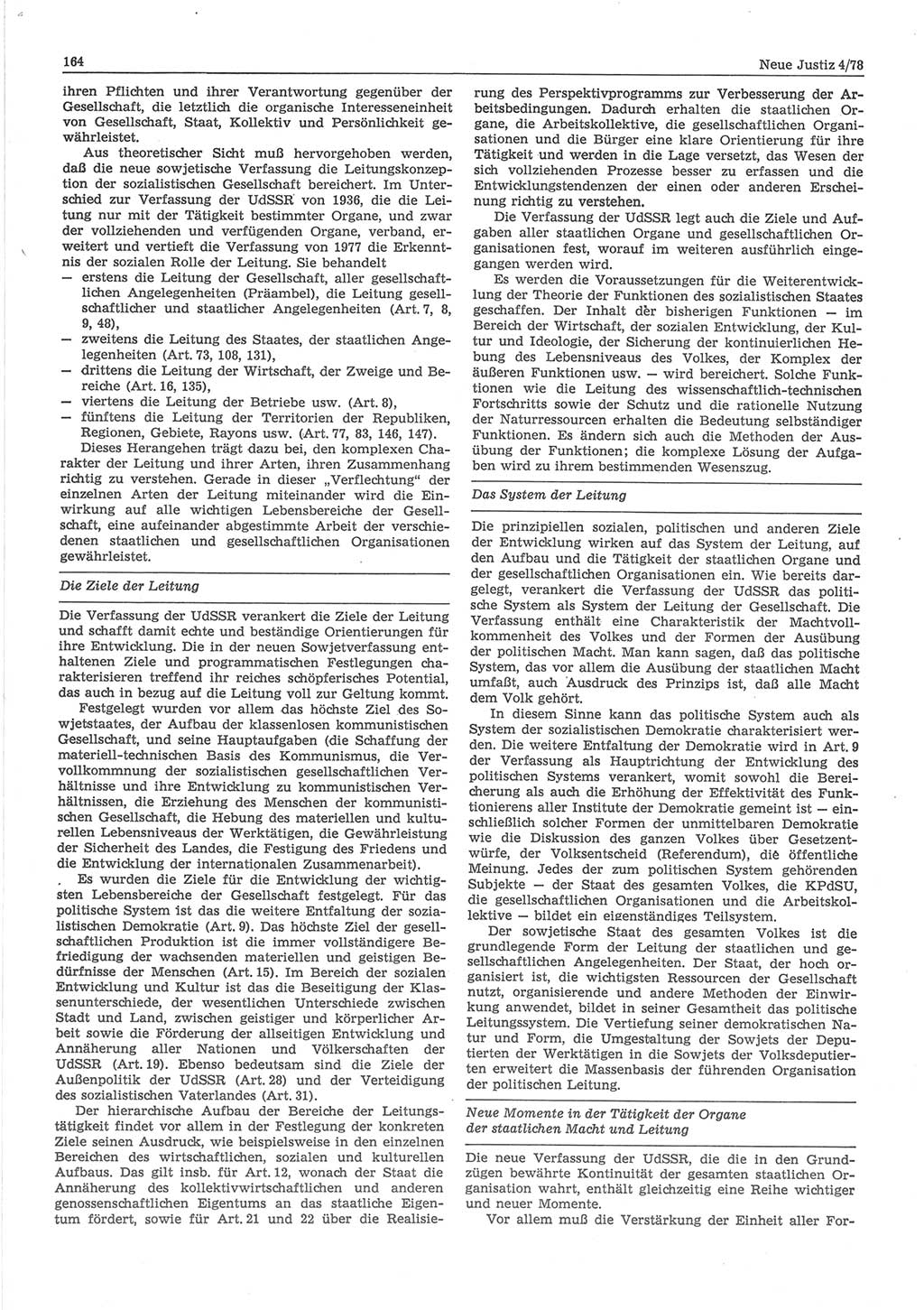 Neue Justiz (NJ), Zeitschrift für sozialistisches Recht und Gesetzlichkeit [Deutsche Demokratische Republik (DDR)], 32. Jahrgang 1978, Seite 164 (NJ DDR 1978, S. 164)