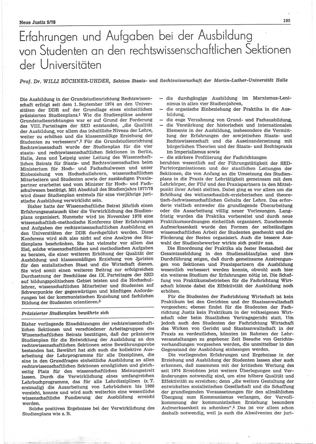 Neue Justiz (NJ), Zeitschrift für sozialistisches Recht und Gesetzlichkeit [Deutsche Demokratische Republik (DDR)], 32. Jahrgang 1978, Seite 195 (NJ DDR 1978, S. 195)