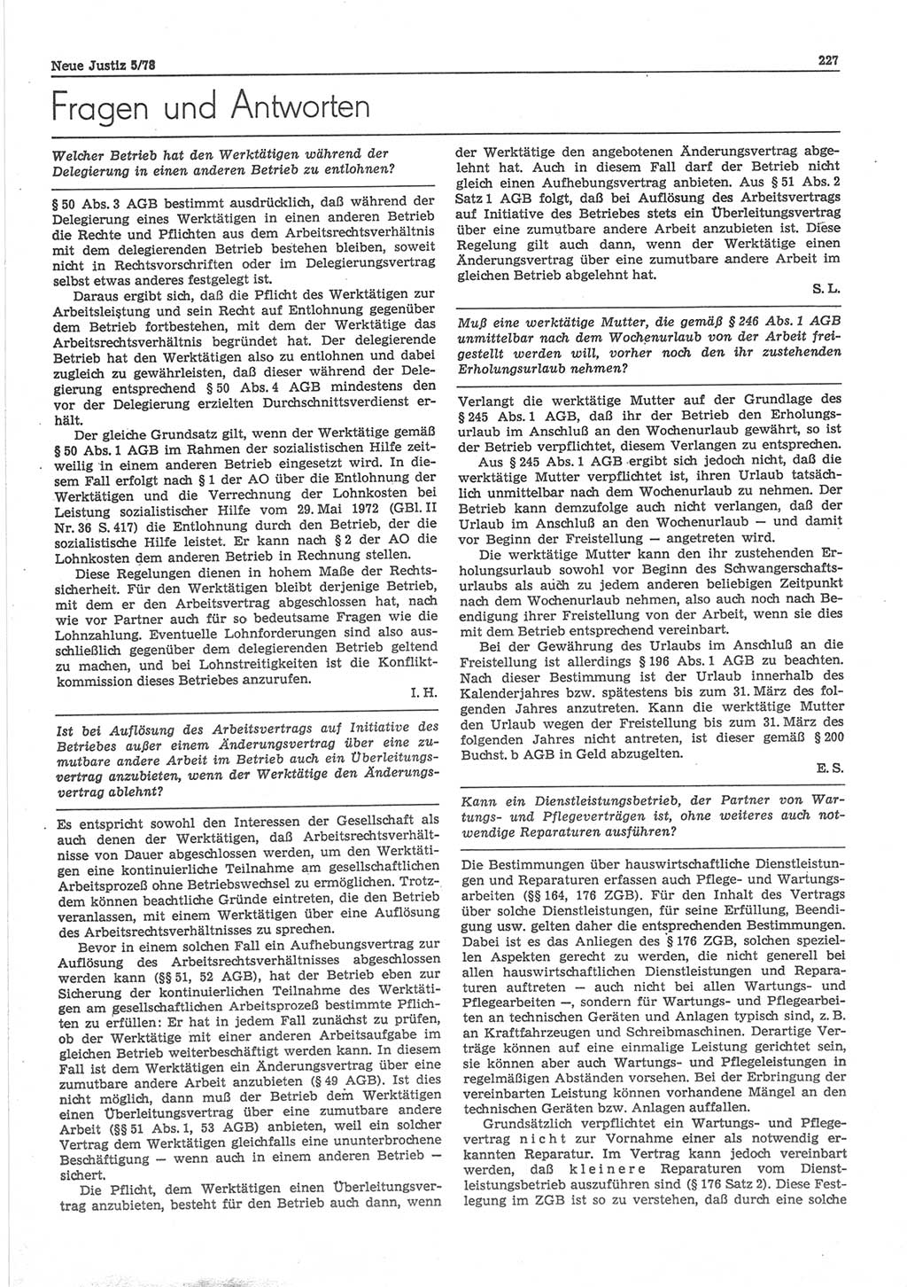 Neue Justiz (NJ), Zeitschrift für sozialistisches Recht und Gesetzlichkeit [Deutsche Demokratische Republik (DDR)], 32. Jahrgang 1978, Seite 227 (NJ DDR 1978, S. 227)