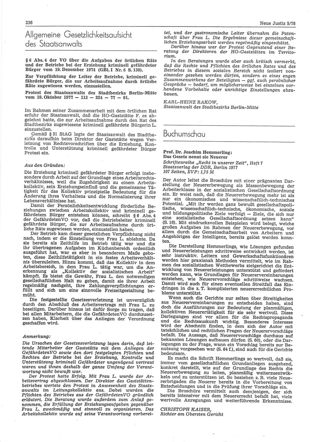 Neue Justiz (NJ), Zeitschrift für sozialistisches Recht und Gesetzlichkeit [Deutsche Demokratische Republik (DDR)], 32. Jahrgang 1978, Seite 236 (NJ DDR 1978, S. 236)