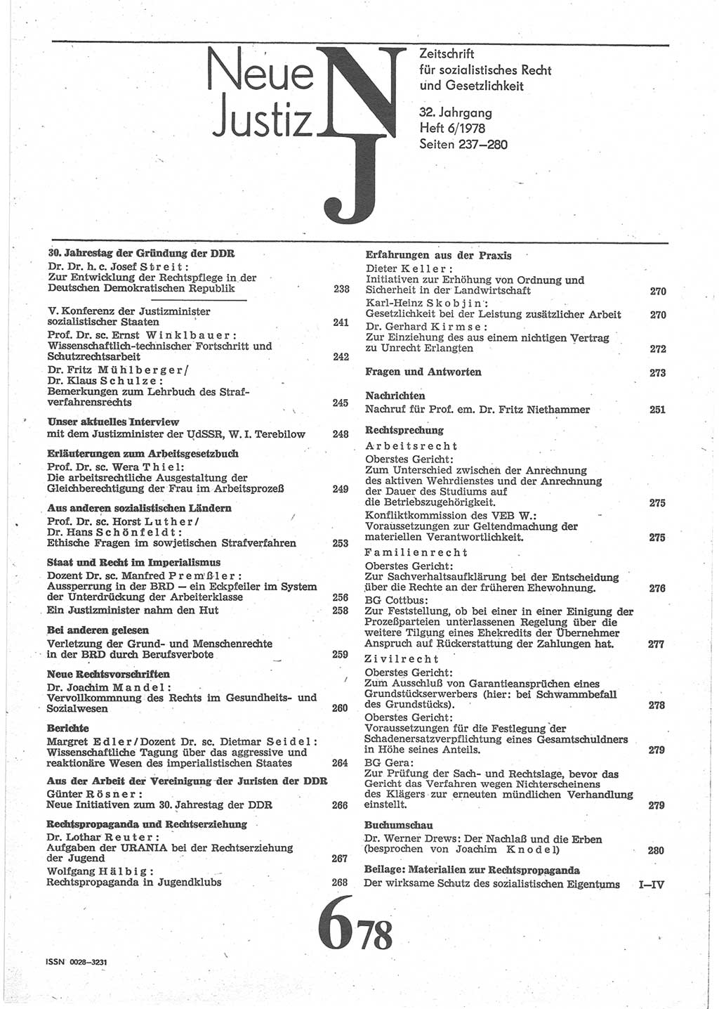 Neue Justiz (NJ), Zeitschrift für sozialistisches Recht und Gesetzlichkeit [Deutsche Demokratische Republik (DDR)], 32. Jahrgang 1978, Seite 237 (NJ DDR 1978, S. 237)