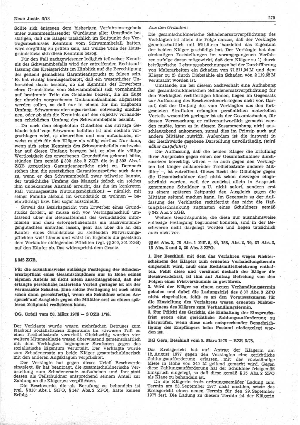 Neue Justiz (NJ), Zeitschrift für sozialistisches Recht und Gesetzlichkeit [Deutsche Demokratische Republik (DDR)], 32. Jahrgang 1978, Seite 279 (NJ DDR 1978, S. 279)