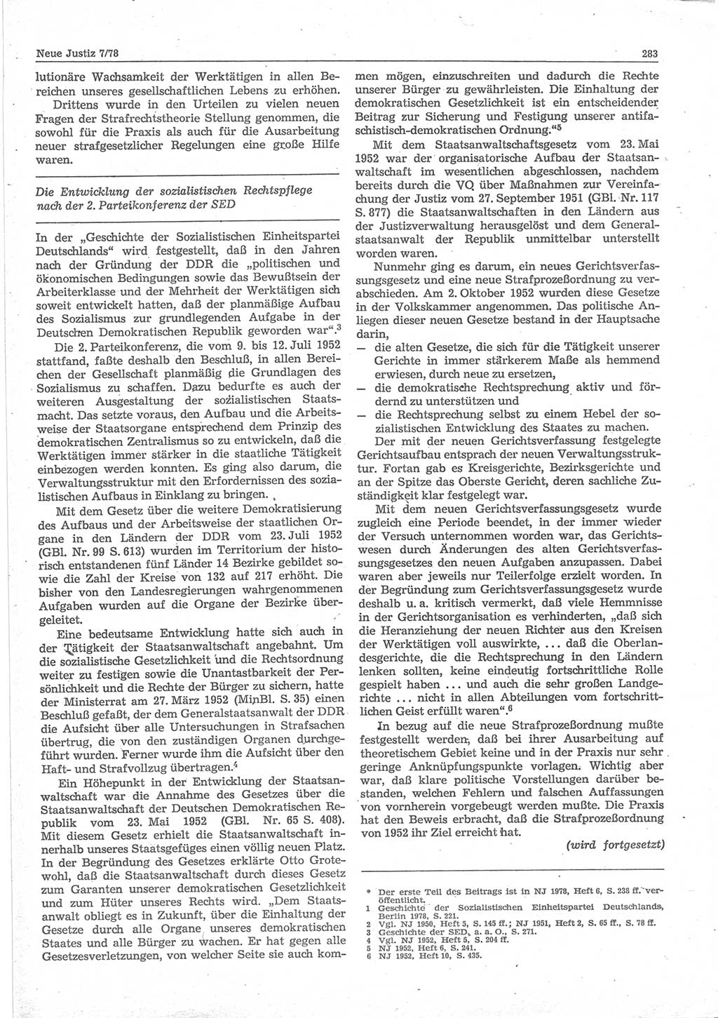 Neue Justiz (NJ), Zeitschrift für sozialistisches Recht und Gesetzlichkeit [Deutsche Demokratische Republik (DDR)], 32. Jahrgang 1978, Seite 283 (NJ DDR 1978, S. 283)