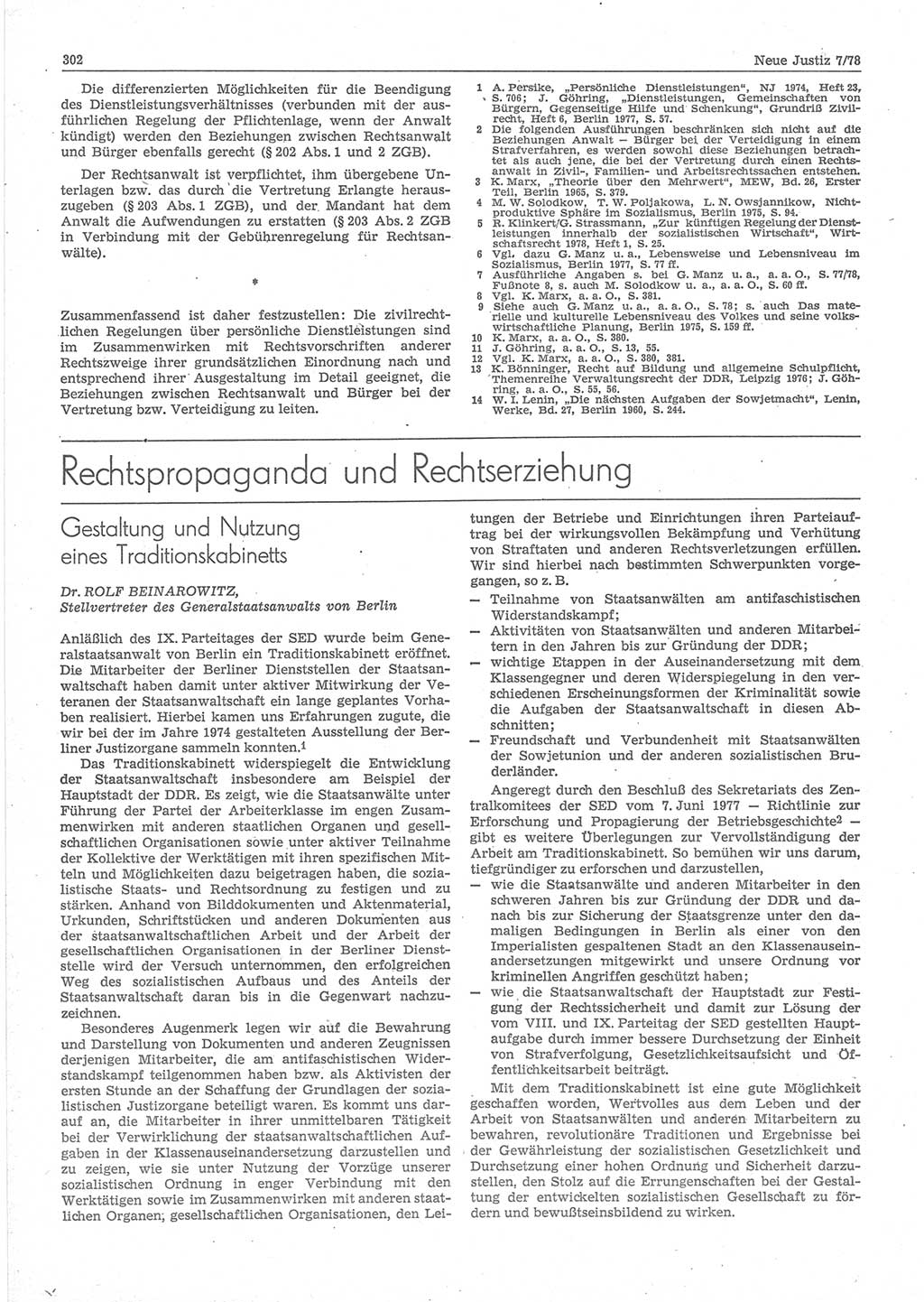 Neue Justiz (NJ), Zeitschrift für sozialistisches Recht und Gesetzlichkeit [Deutsche Demokratische Republik (DDR)], 32. Jahrgang 1978, Seite 302 (NJ DDR 1978, S. 302)