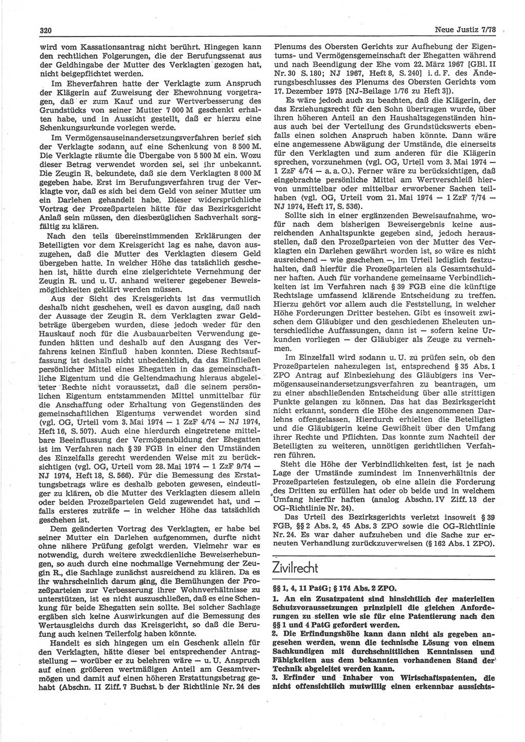 Neue Justiz (NJ), Zeitschrift für sozialistisches Recht und Gesetzlichkeit [Deutsche Demokratische Republik (DDR)], 32. Jahrgang 1978, Seite 320 (NJ DDR 1978, S. 320)
