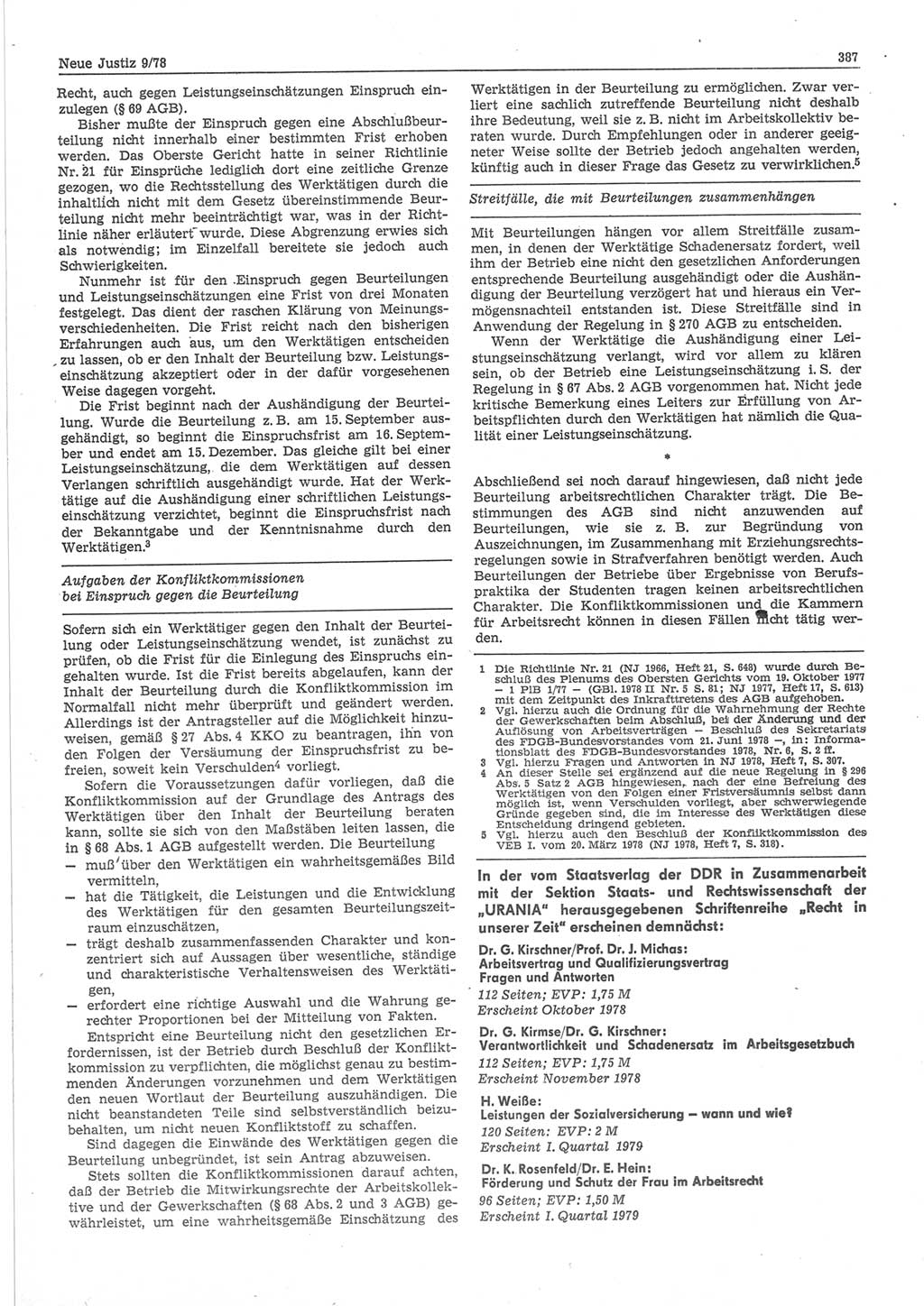 Neue Justiz (NJ), Zeitschrift für sozialistisches Recht und Gesetzlichkeit [Deutsche Demokratische Republik (DDR)], 32. Jahrgang 1978, Seite 387 (NJ DDR 1978, S. 387)