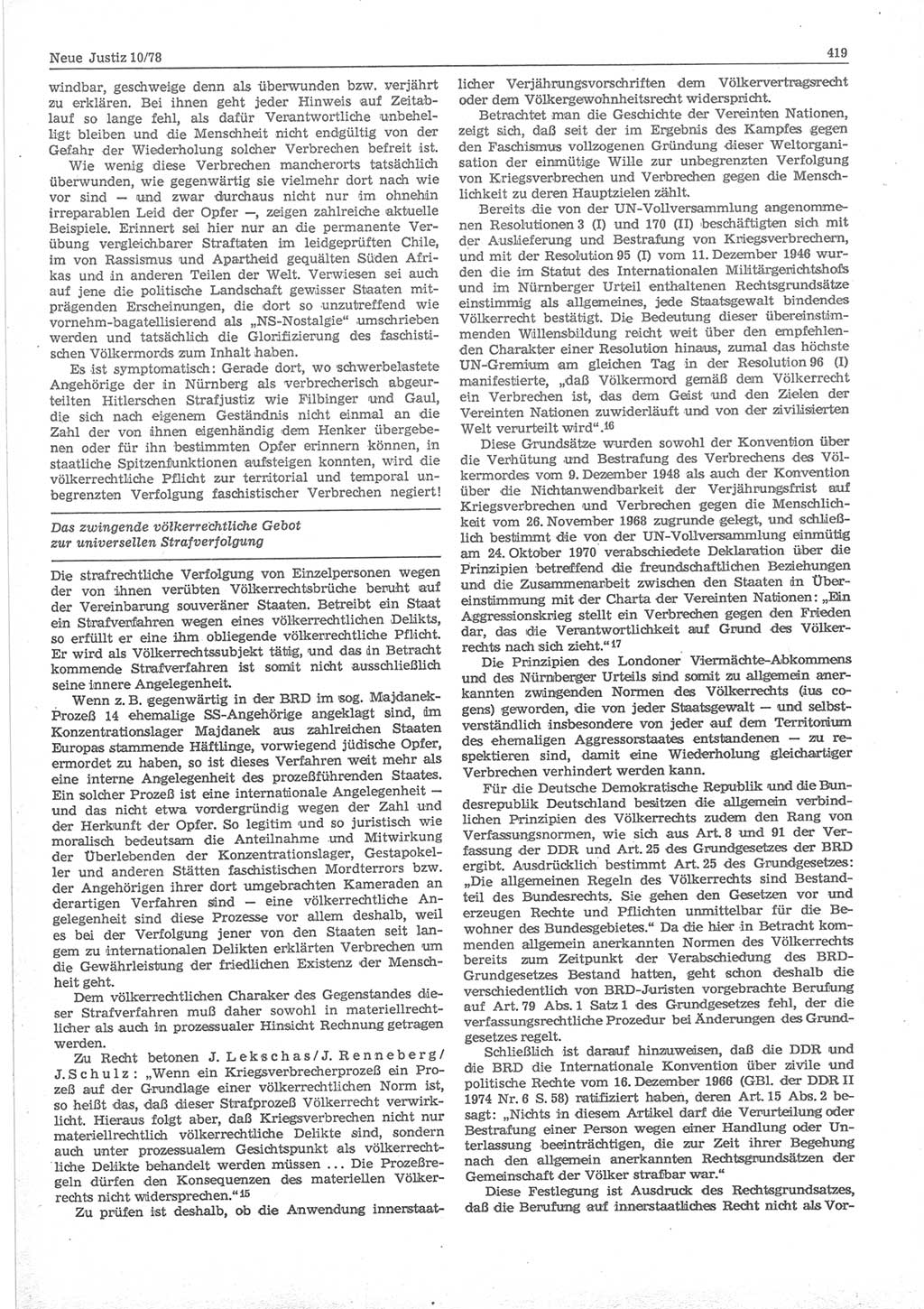 Neue Justiz (NJ), Zeitschrift für sozialistisches Recht und Gesetzlichkeit [Deutsche Demokratische Republik (DDR)], 32. Jahrgang 1978, Seite 419 (NJ DDR 1978, S. 419)