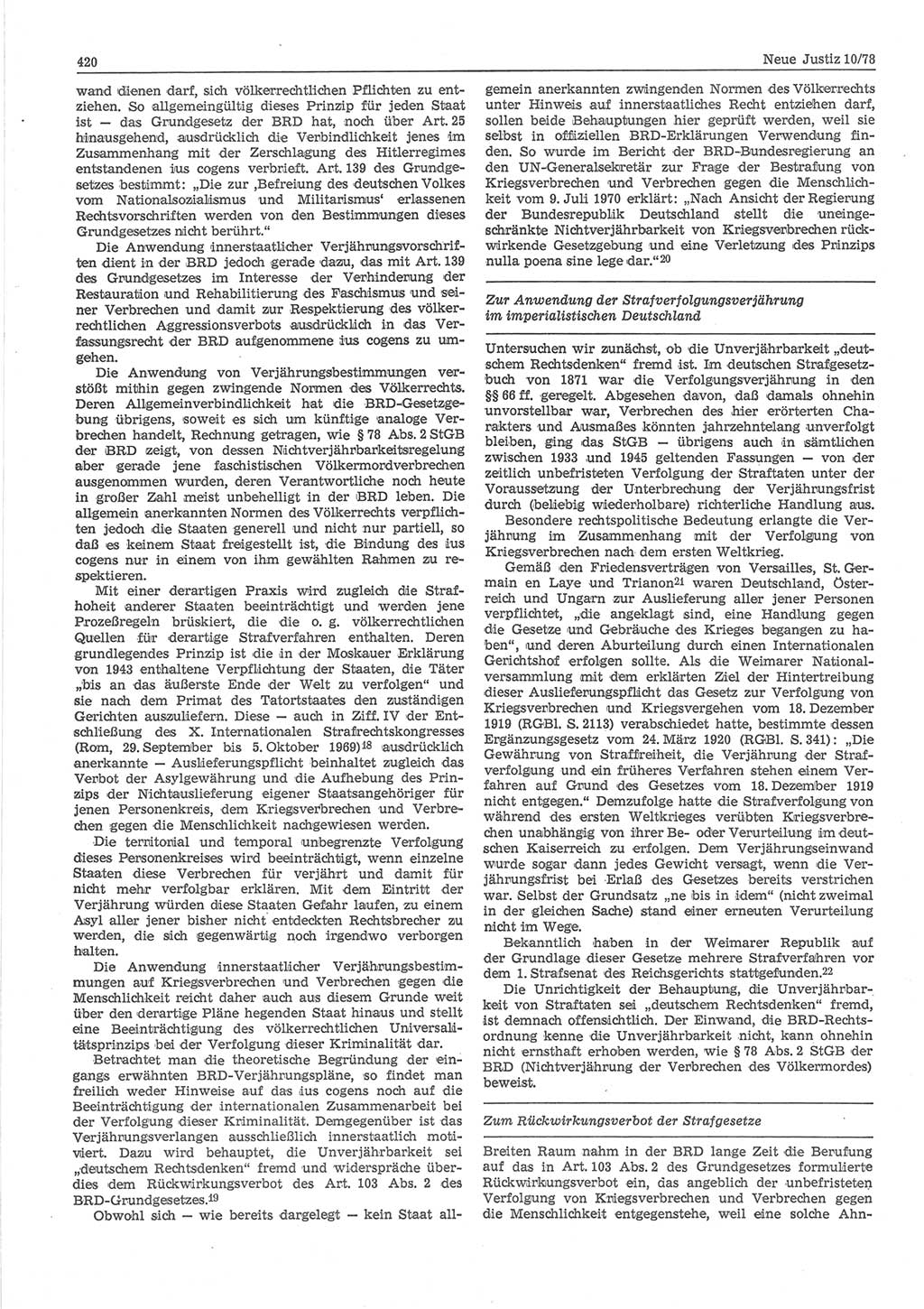 Neue Justiz (NJ), Zeitschrift für sozialistisches Recht und Gesetzlichkeit [Deutsche Demokratische Republik (DDR)], 32. Jahrgang 1978, Seite 420 (NJ DDR 1978, S. 420)